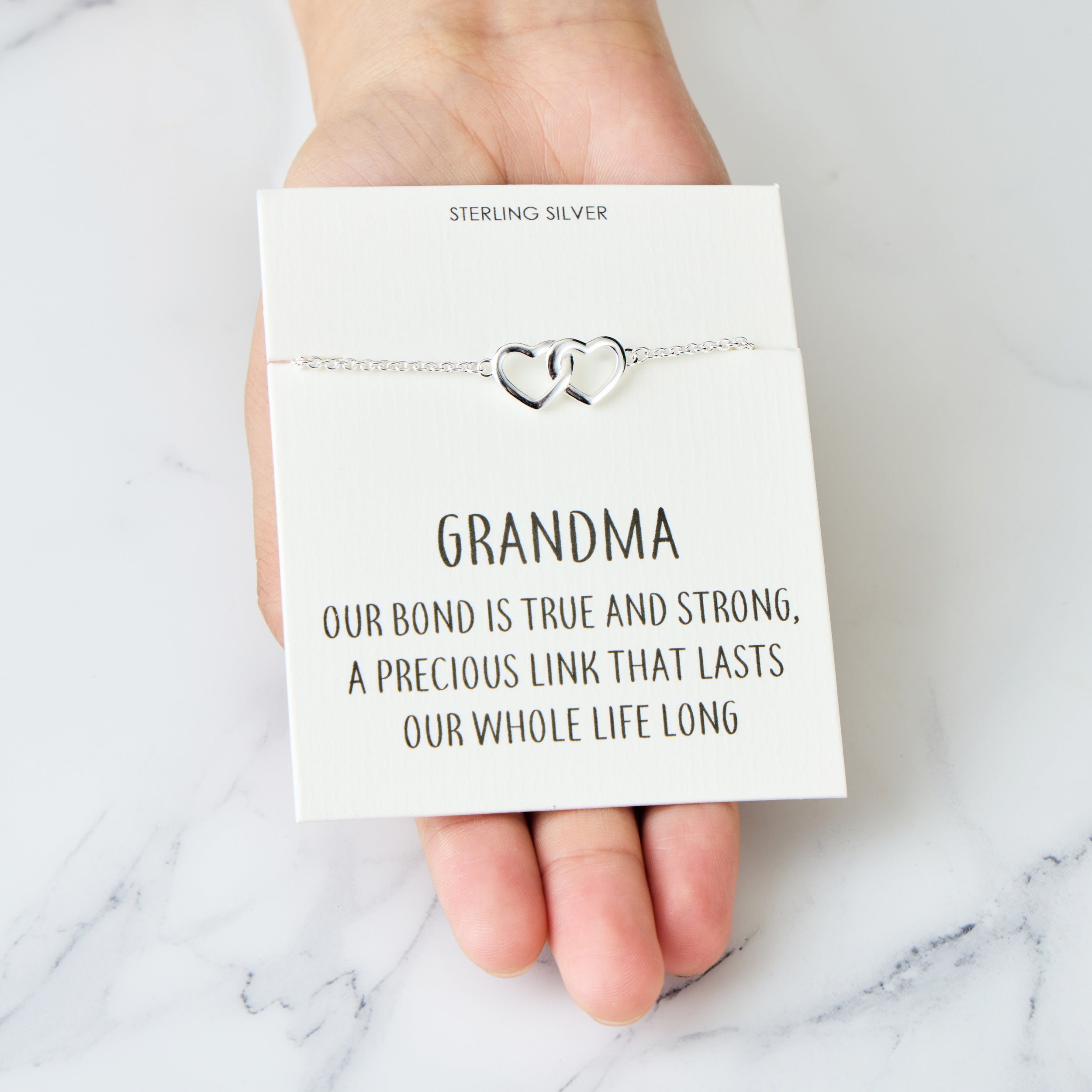 Sterling Silver Grandma Quote Heart Link Bracelet