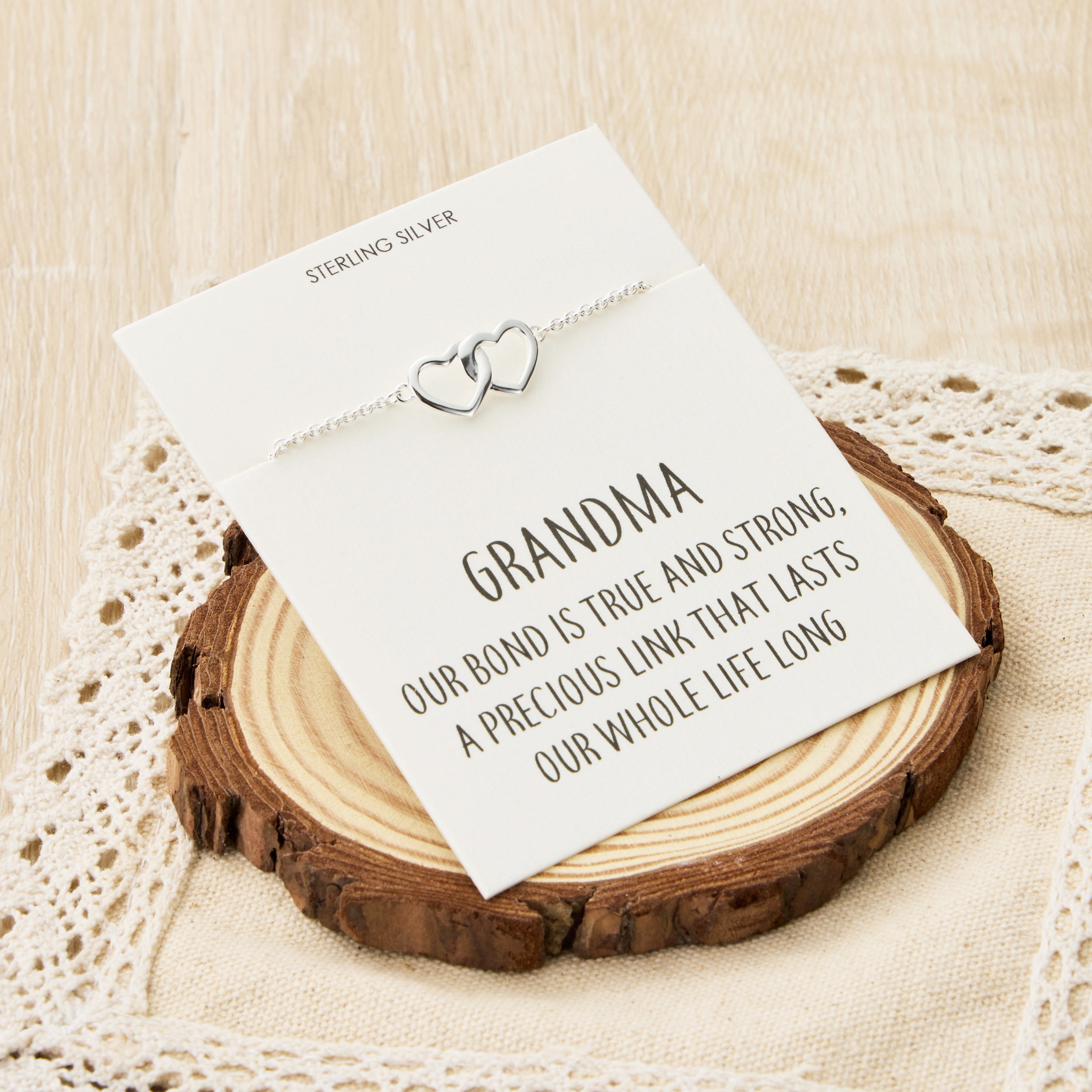 Sterling Silver Grandma Quote Heart Link Bracelet