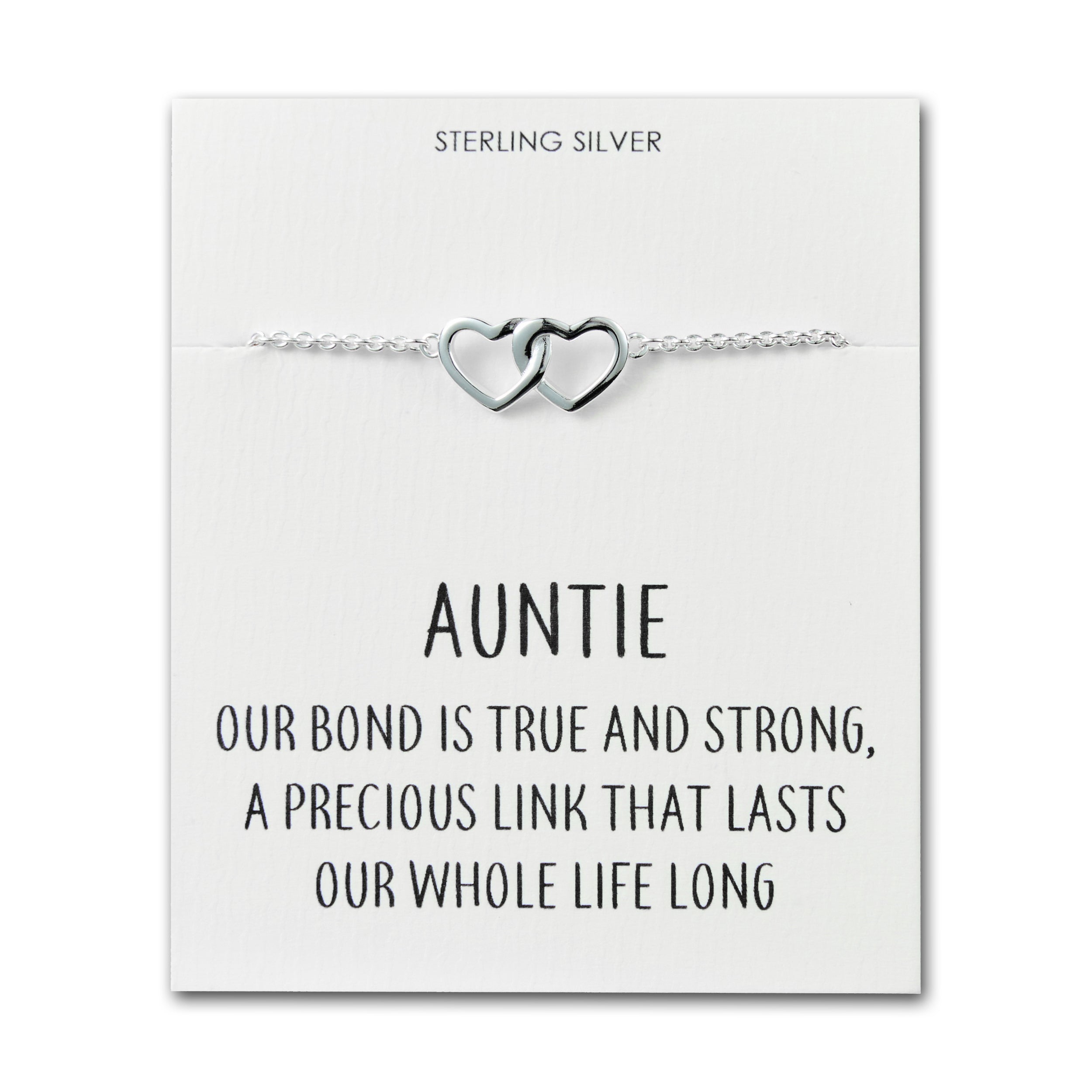 Sterling Silver Auntie Quote Heart Link Bracelet