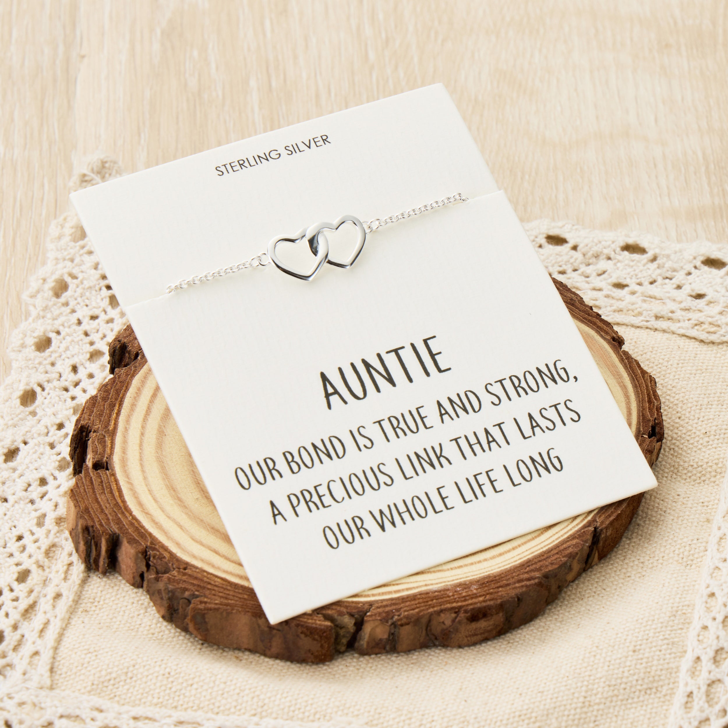 Sterling Silver Auntie Quote Heart Link Bracelet