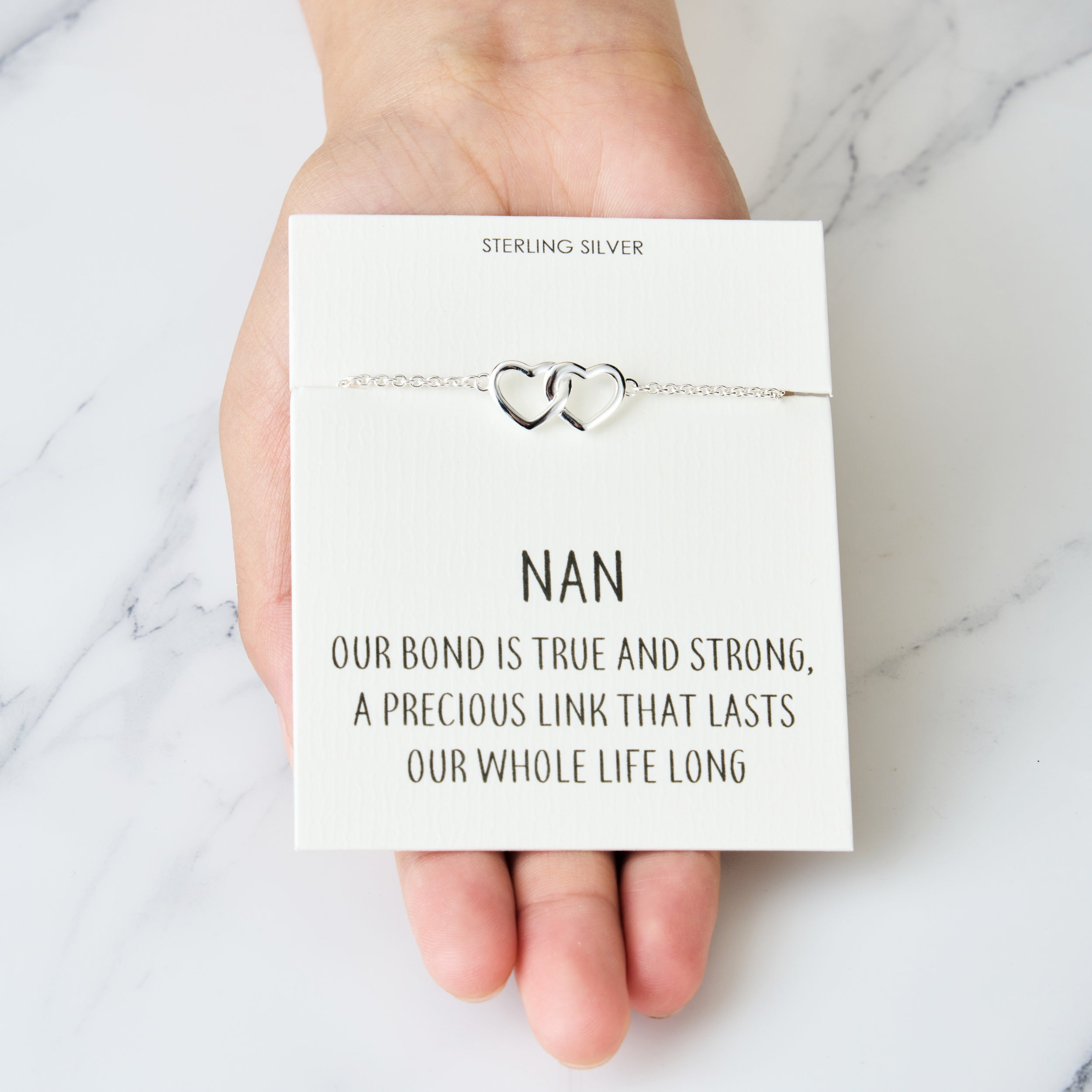 Sterling Silver Nan Quote Heart Link Bracelet