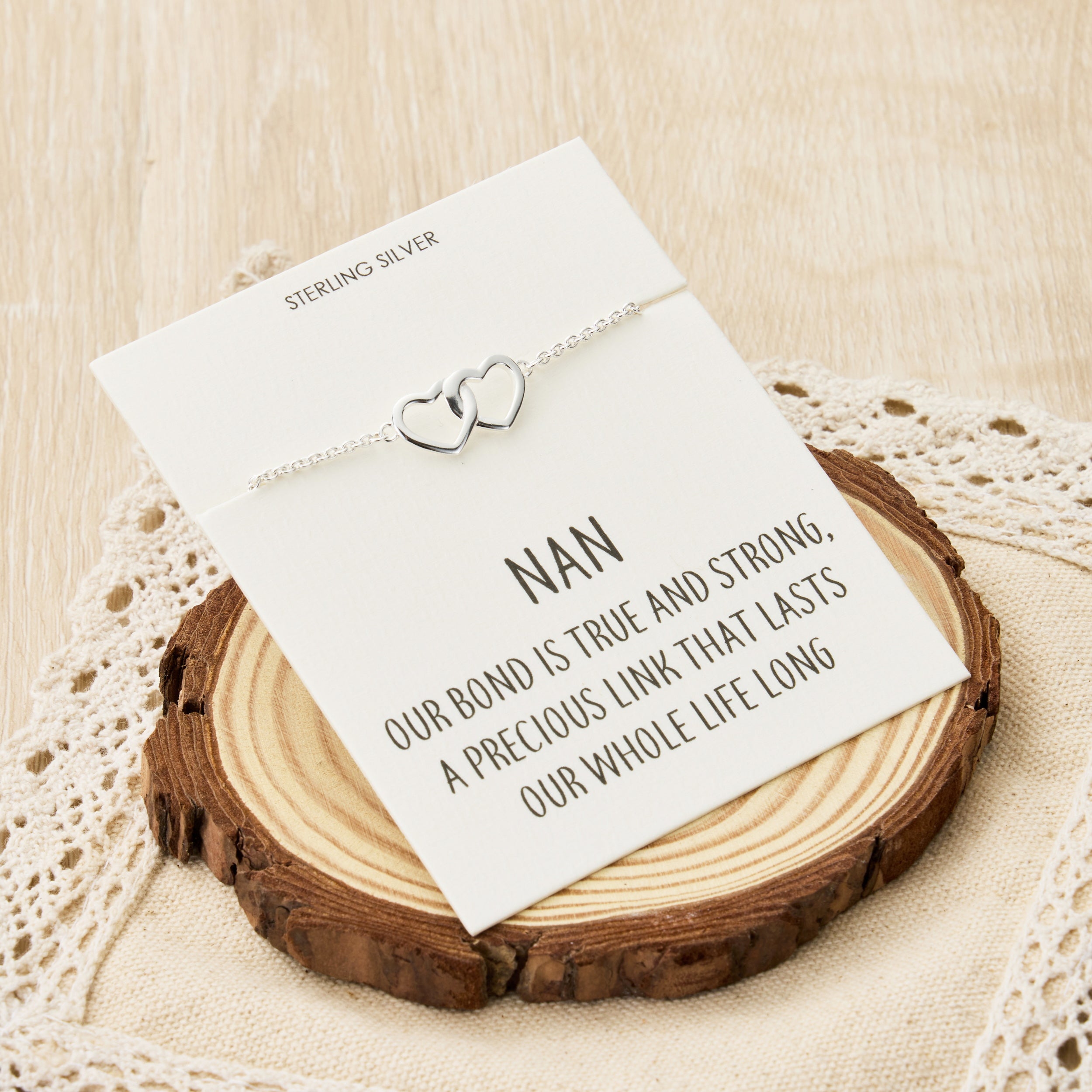 Sterling Silver Nan Quote Heart Link Bracelet