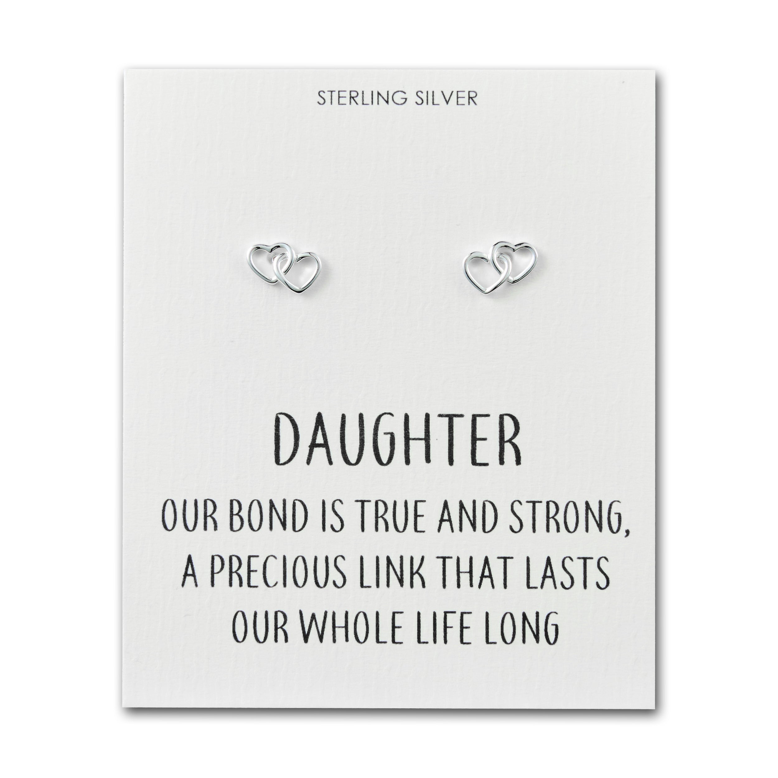 Sterling Silver Daughter Quote Heart Link Earrings