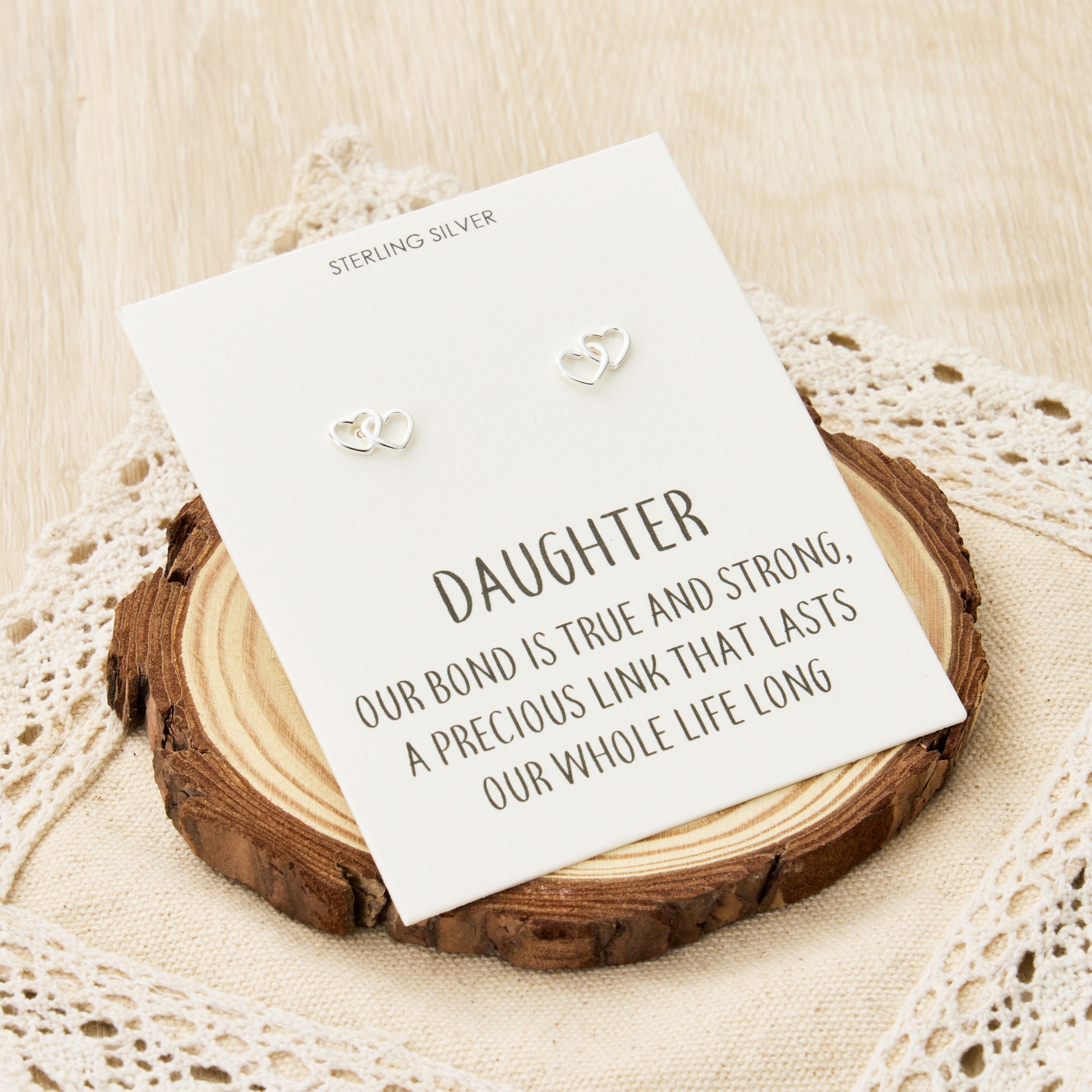 Sterling Silver Daughter Quote Heart Link Earrings