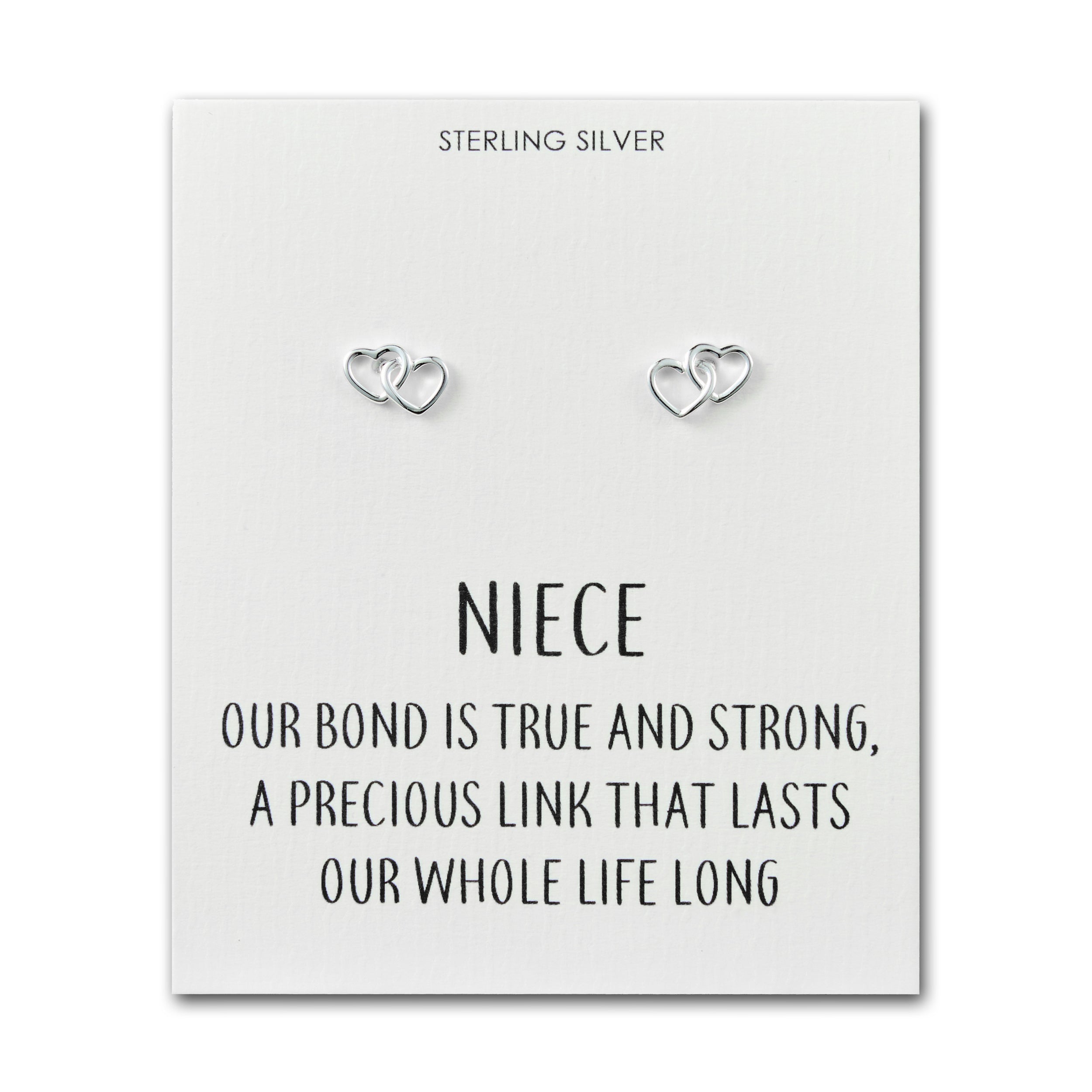 Sterling Silver Niece Quote Heart Link Earrings