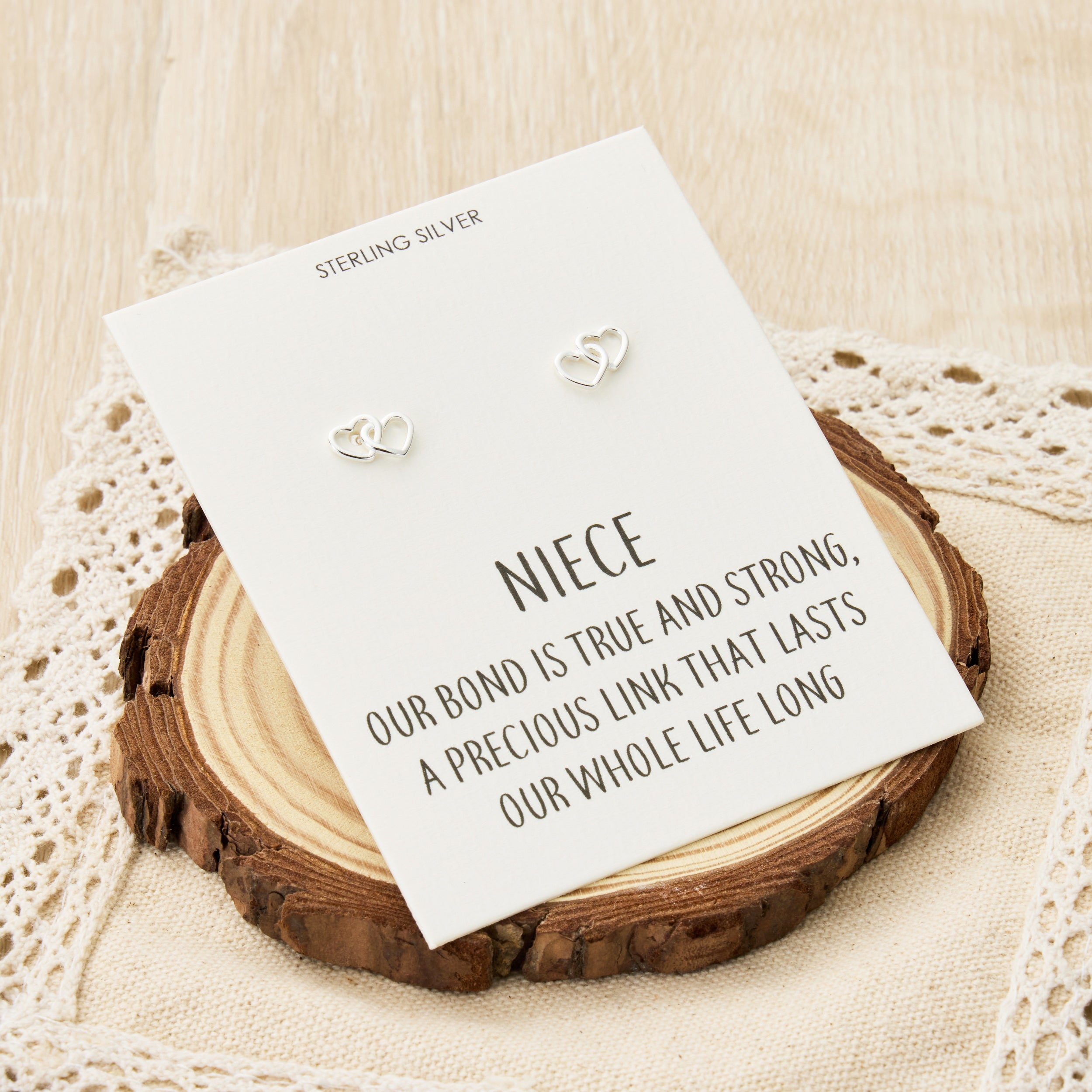 Sterling Silver Niece Quote Heart Link Earrings