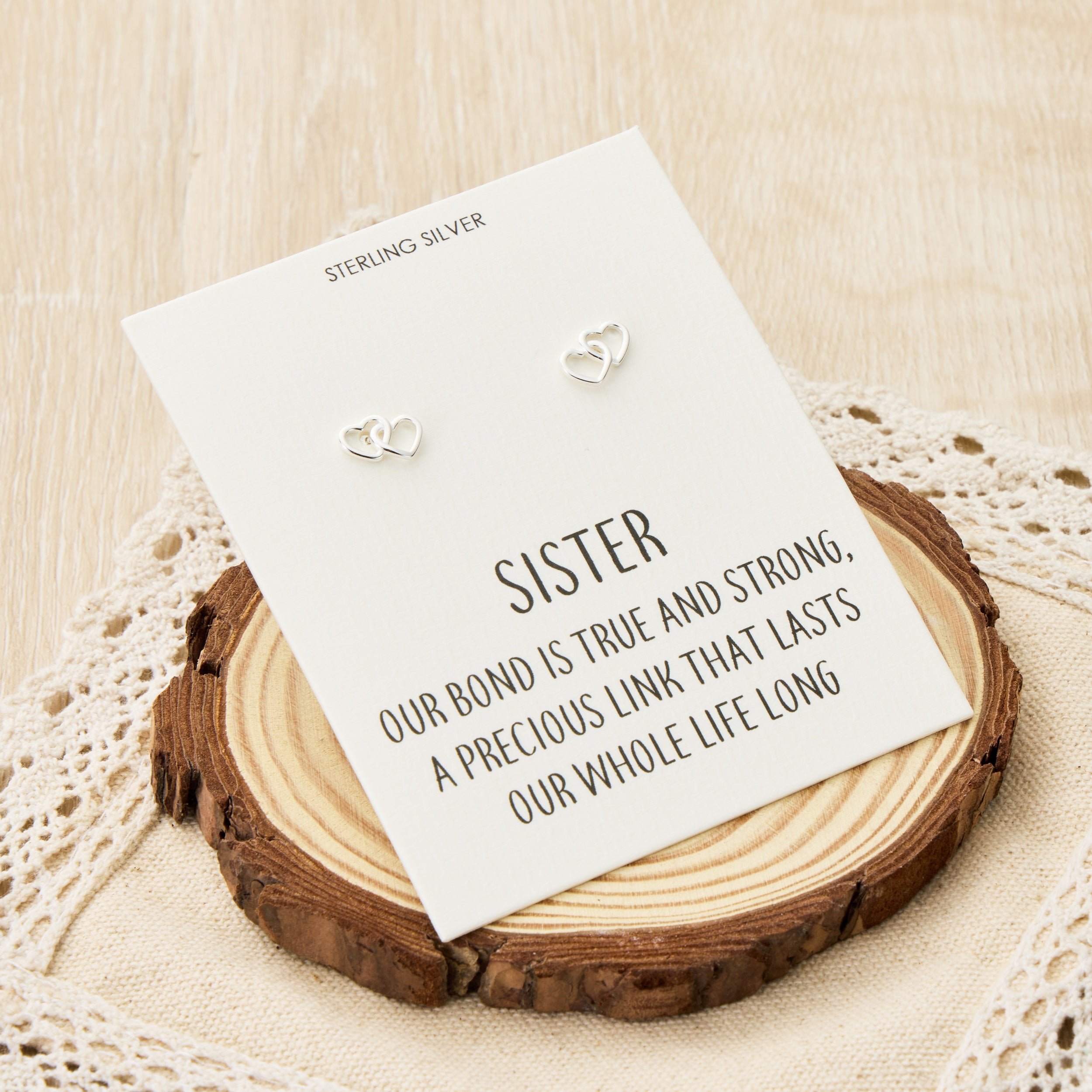 Sterling Silver Sister Quote Heart Link Earrings