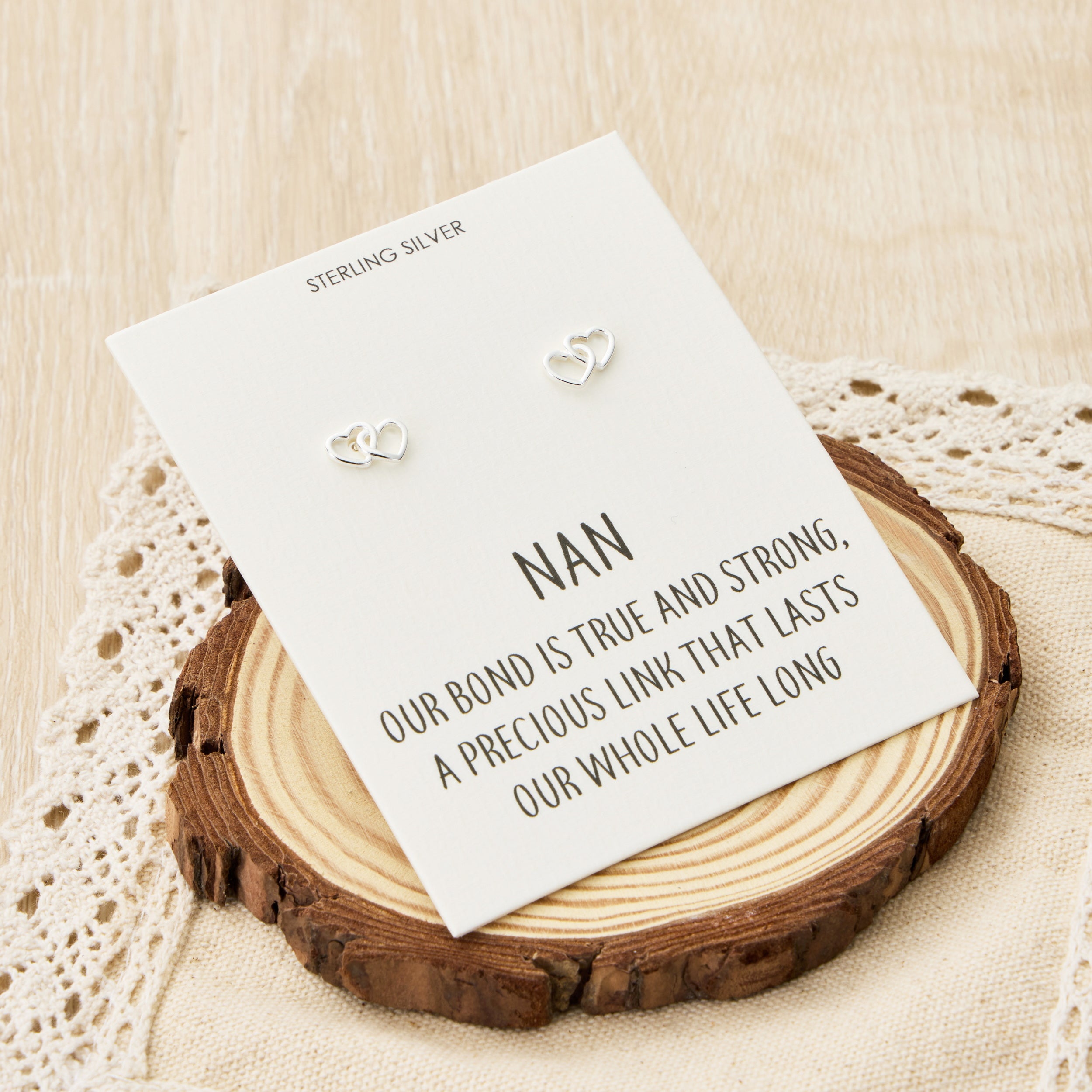 Sterling Silver Nan Quote Heart Link Earrings