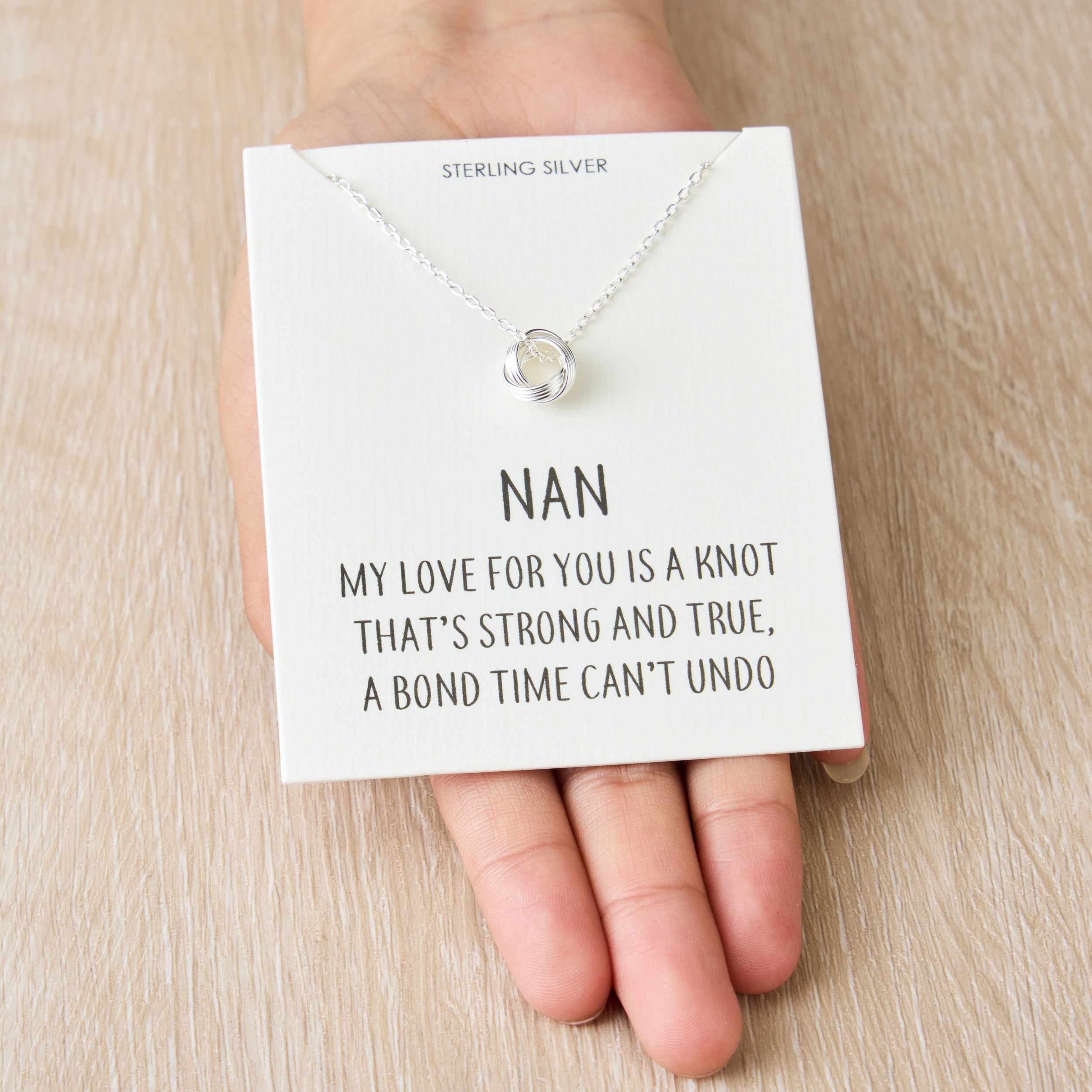 Sterling Silver Nan Quote Knot Necklace