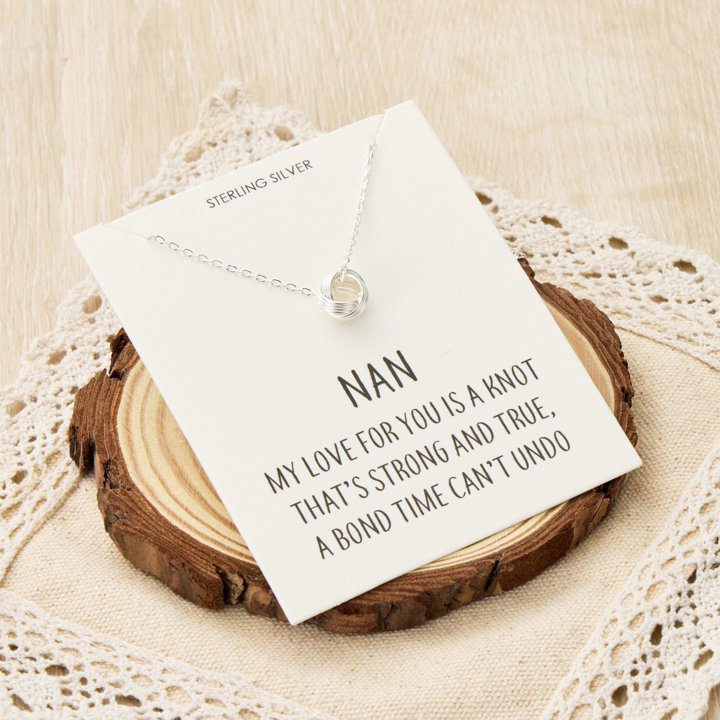 Sterling Silver Nan Quote Knot Necklace