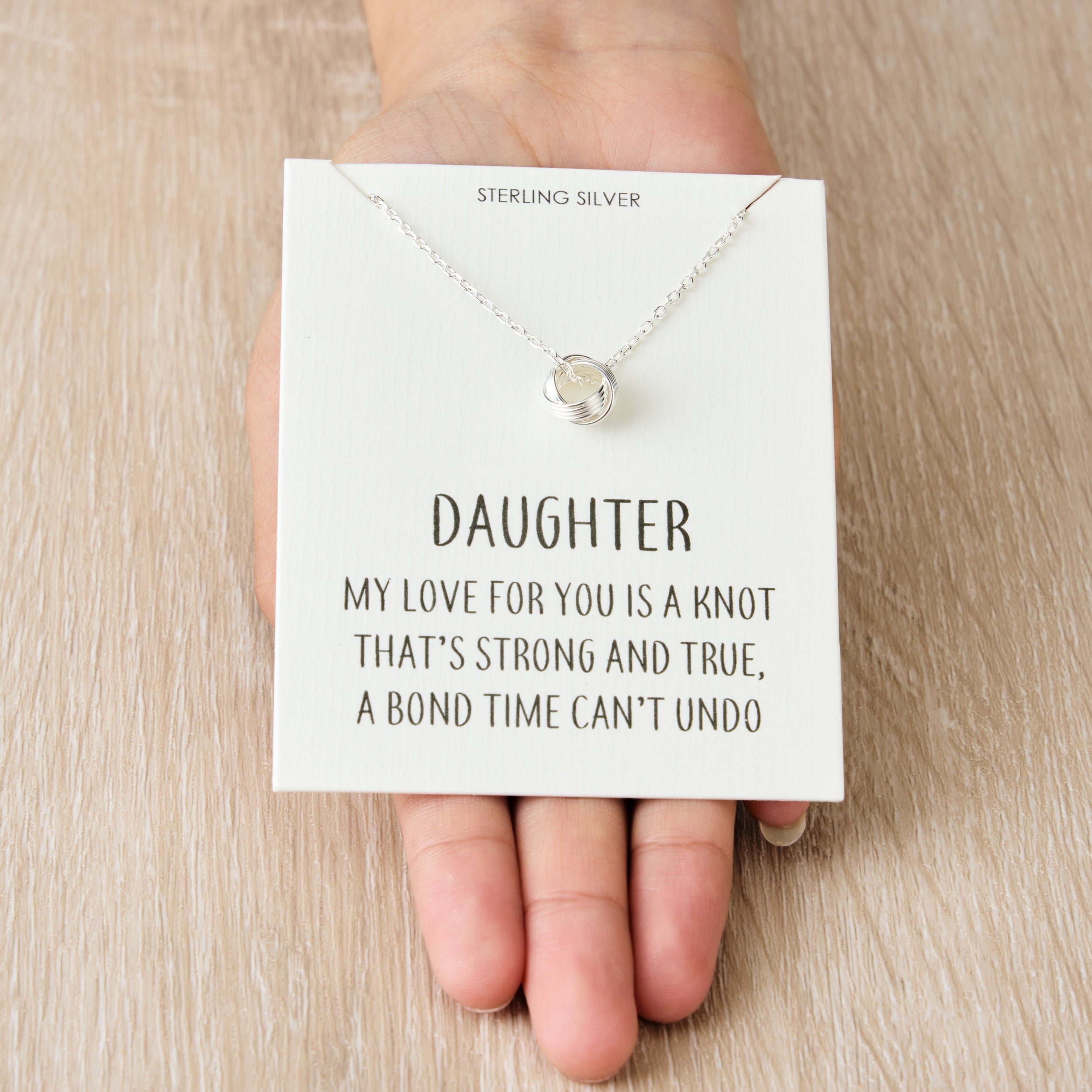 Sterling Silver Daughter Quote Knot Necklace