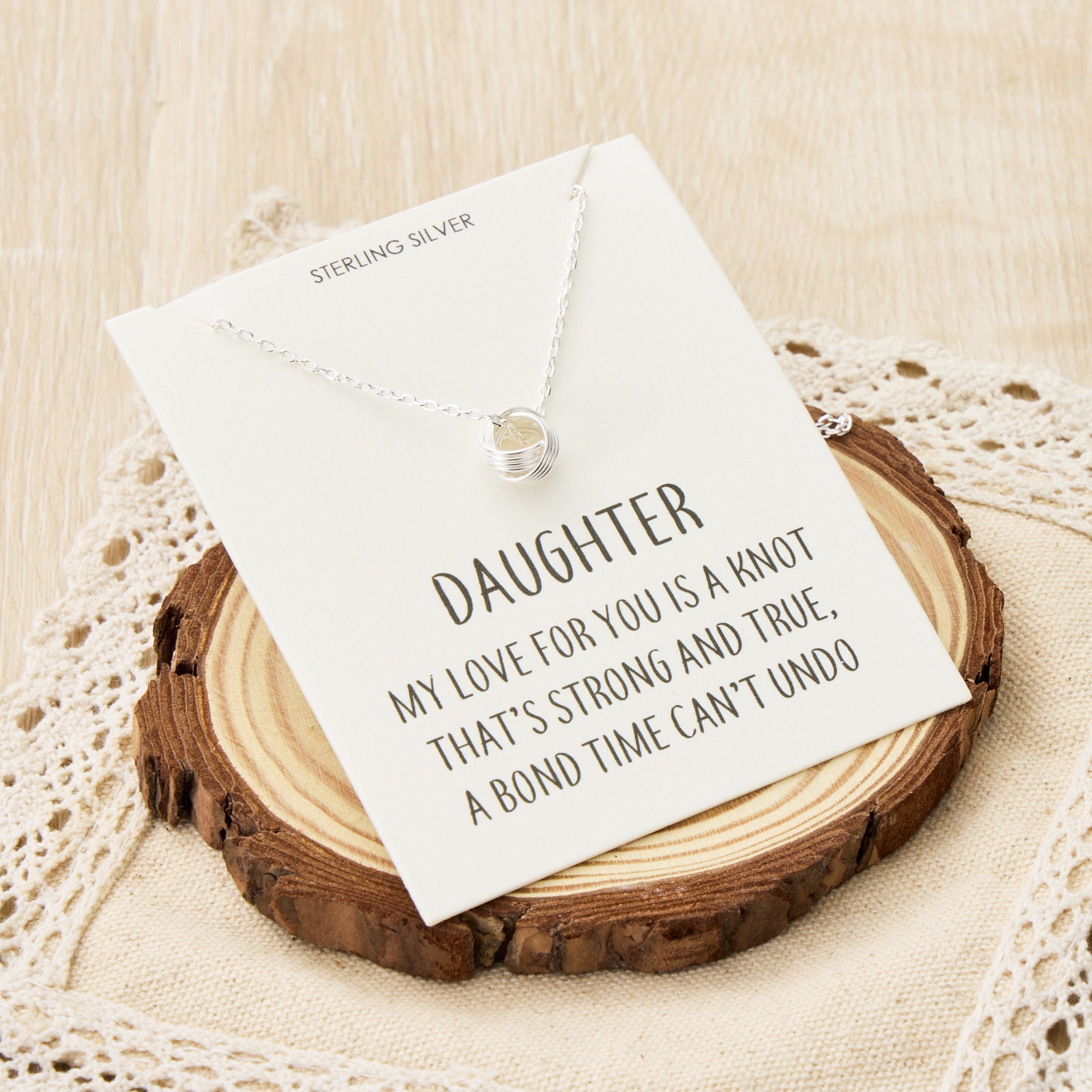 Sterling Silver Daughter Quote Knot Necklace