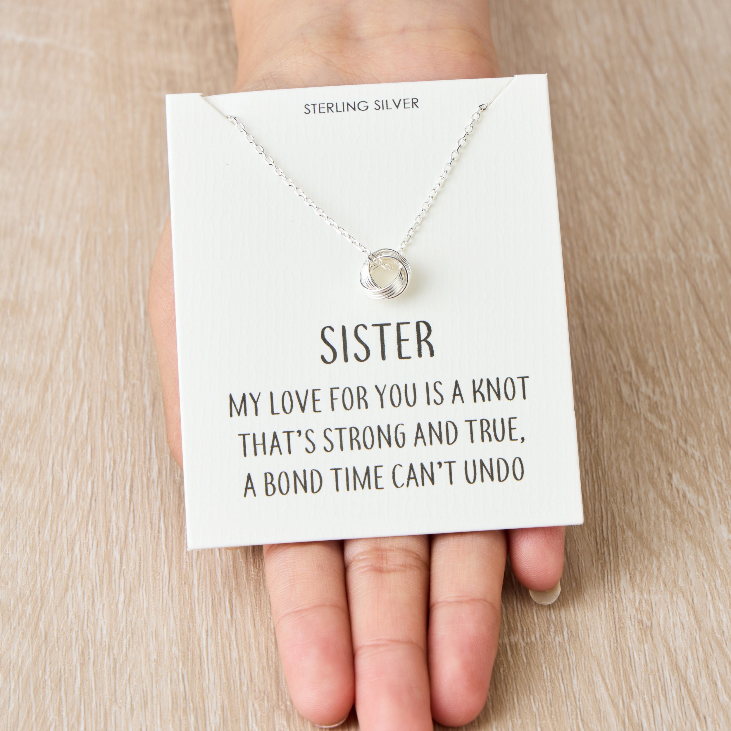 Sterling Silver Sister Quote Knot Necklace