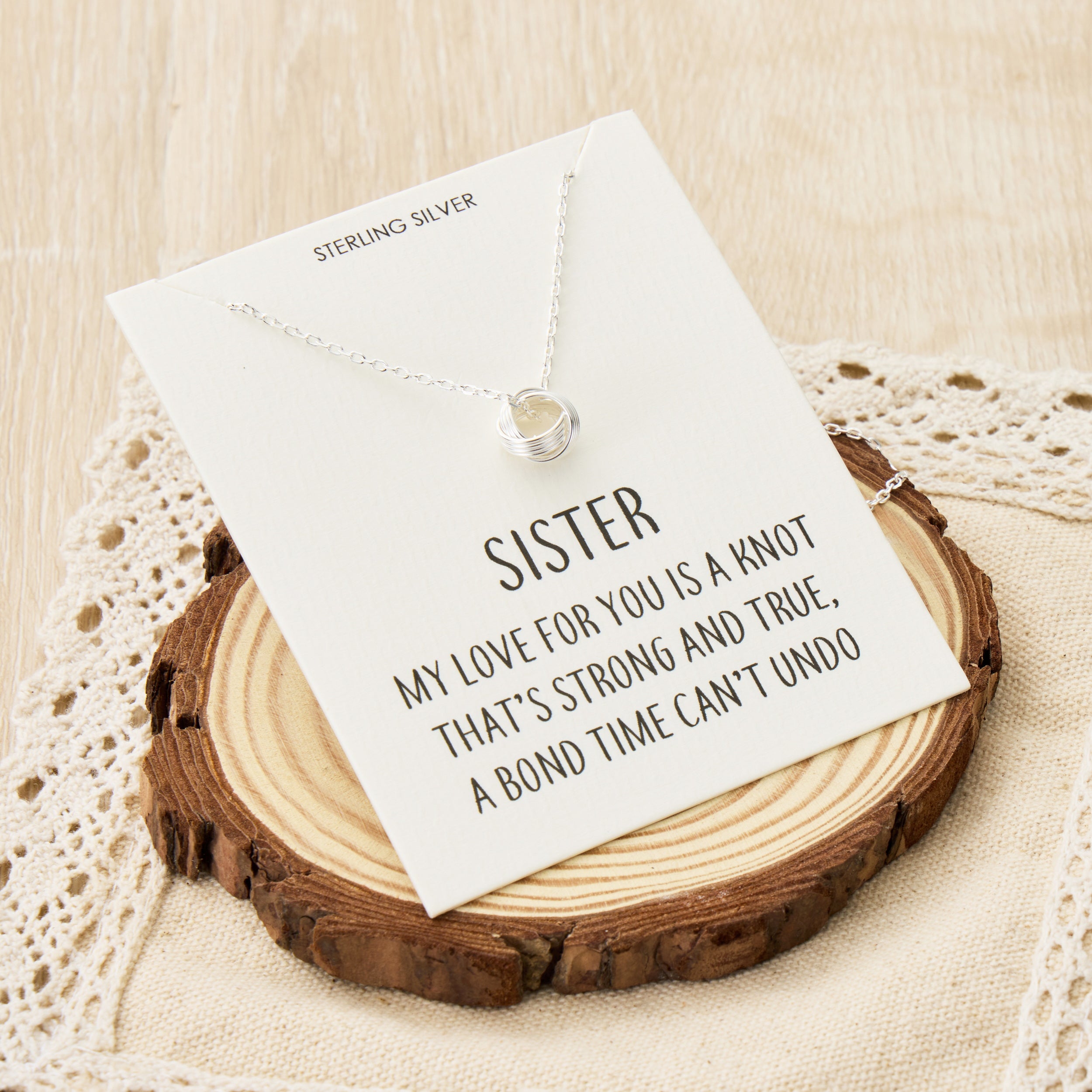 Sterling Silver Sister Quote Knot Necklace