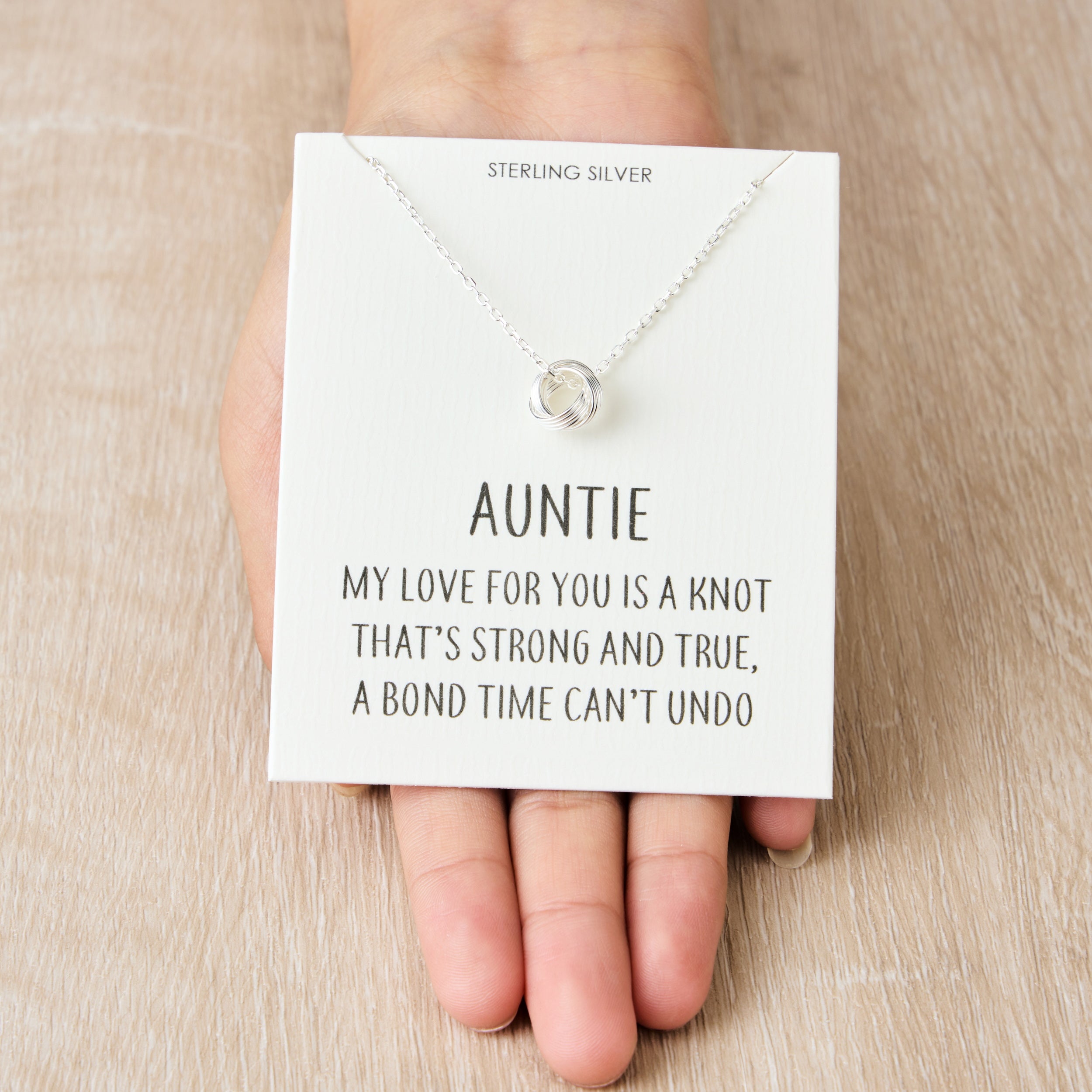 Sterling Silver Auntie Quote Knot Necklace