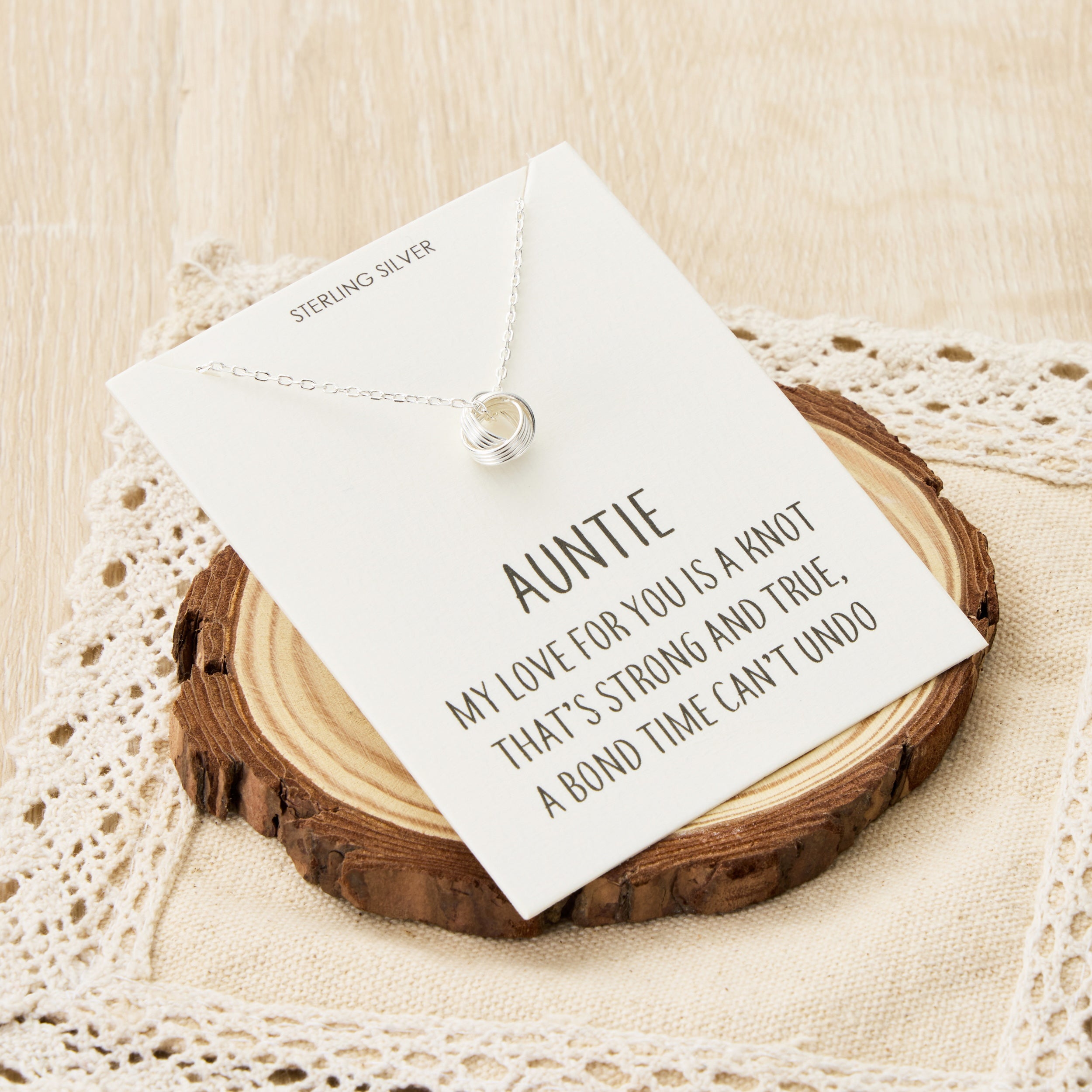 Sterling Silver Auntie Quote Knot Necklace