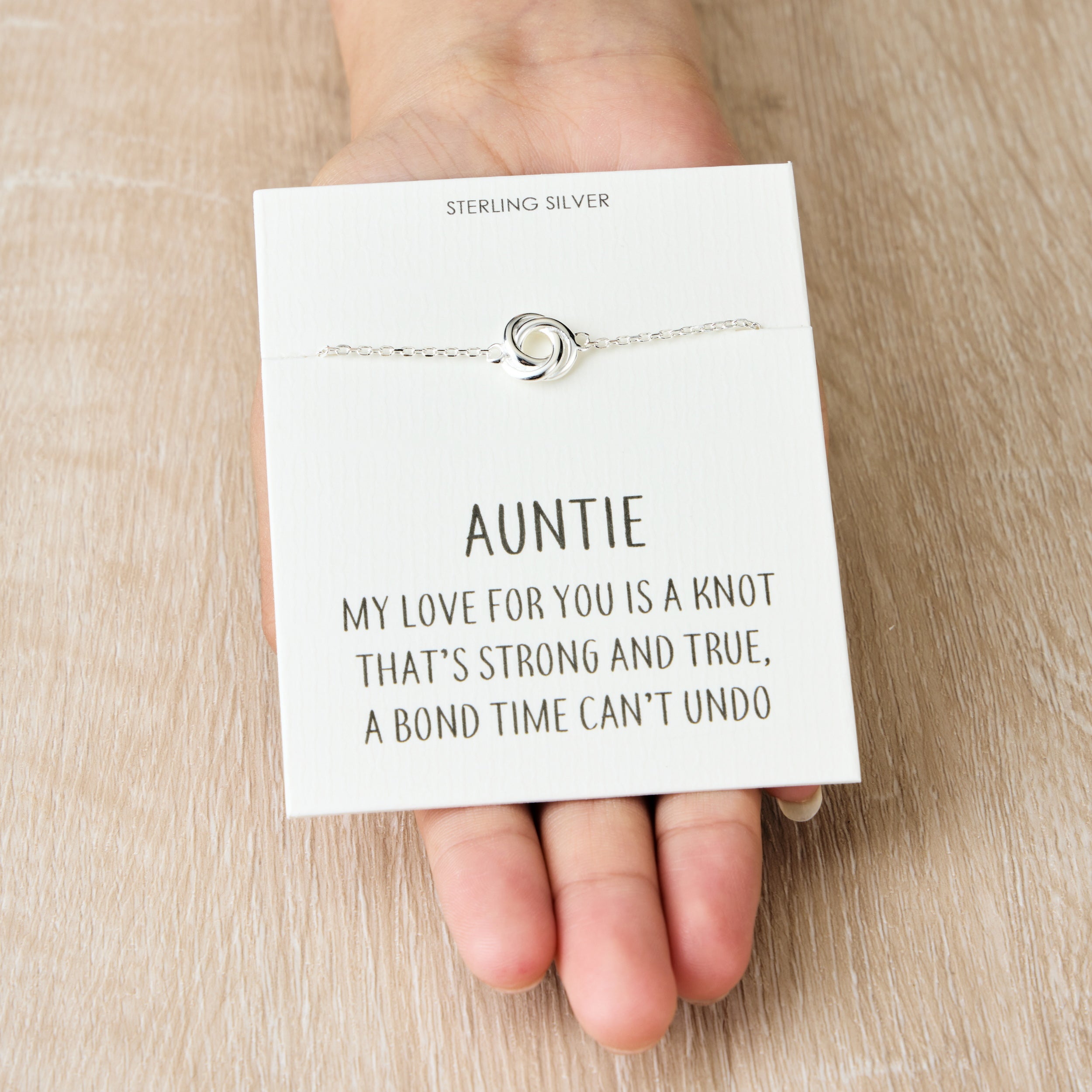 Sterling Silver Auntie Quote Knot Bracelet