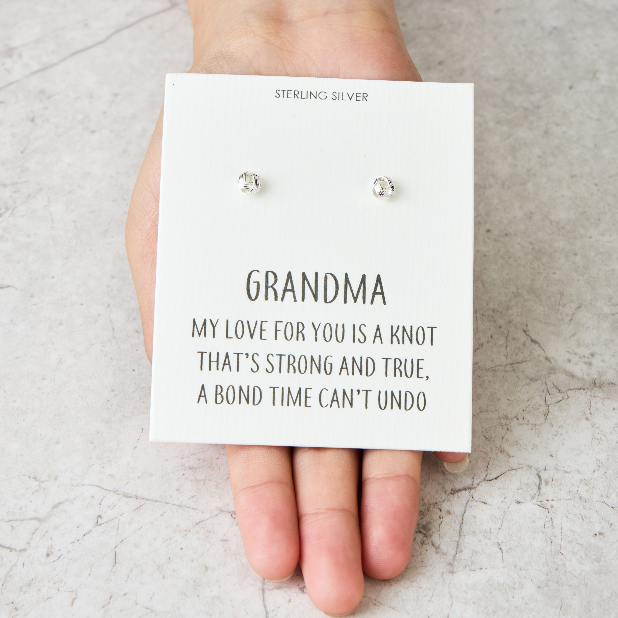 Sterling Silver Grandma Quote Knot Earrings