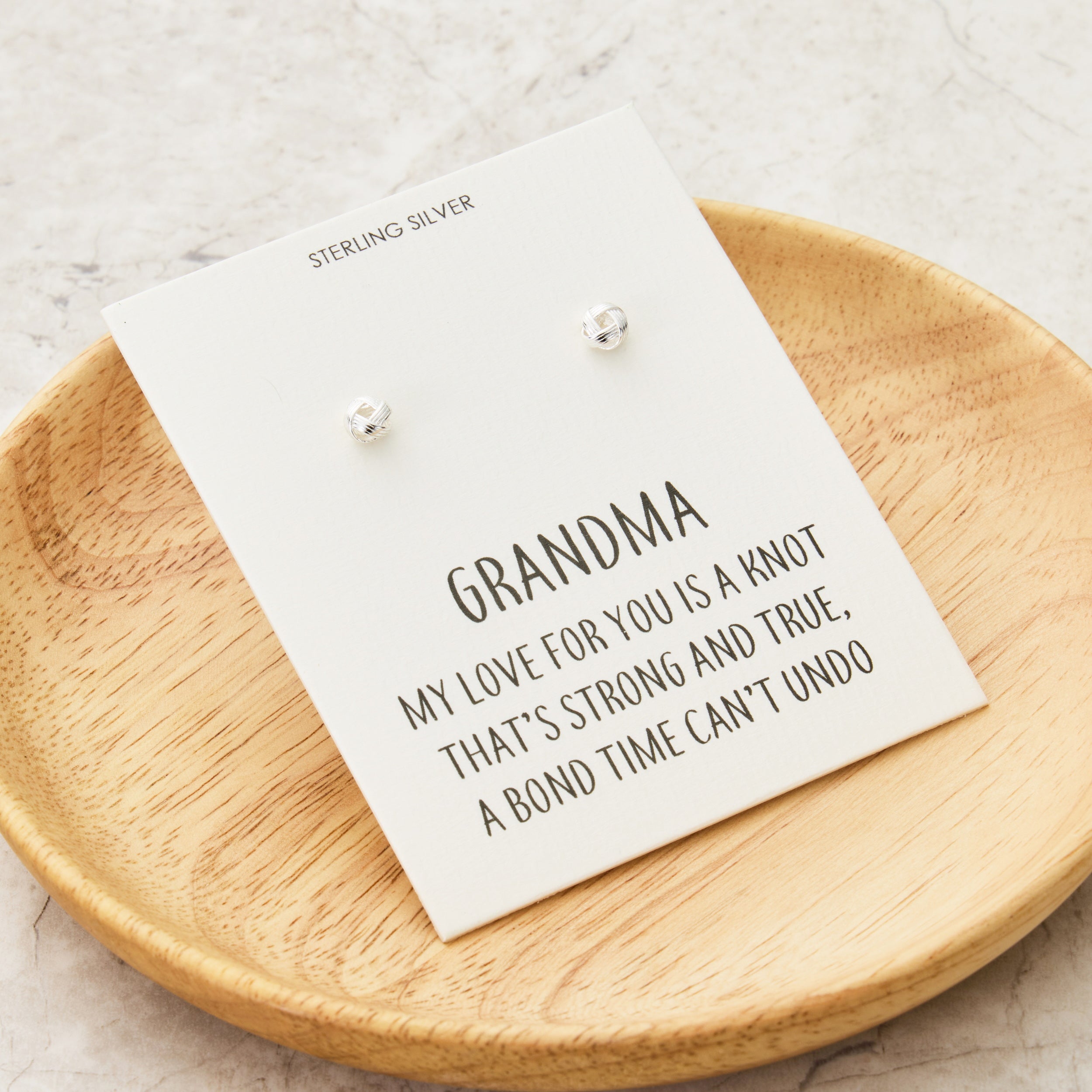 Sterling Silver Grandma Quote Knot Earrings