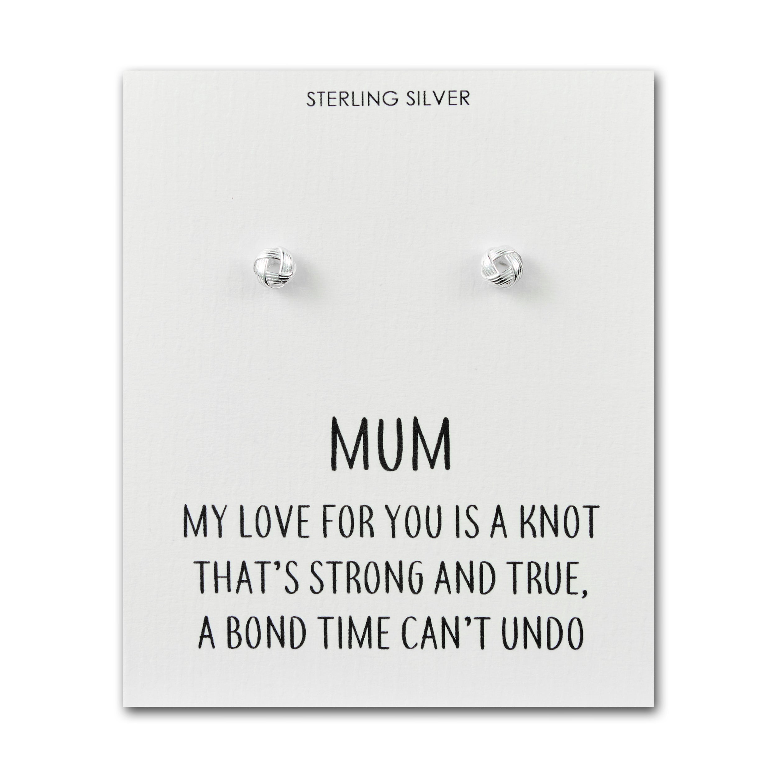 Sterling Silver Mum Quote Knot Earrings