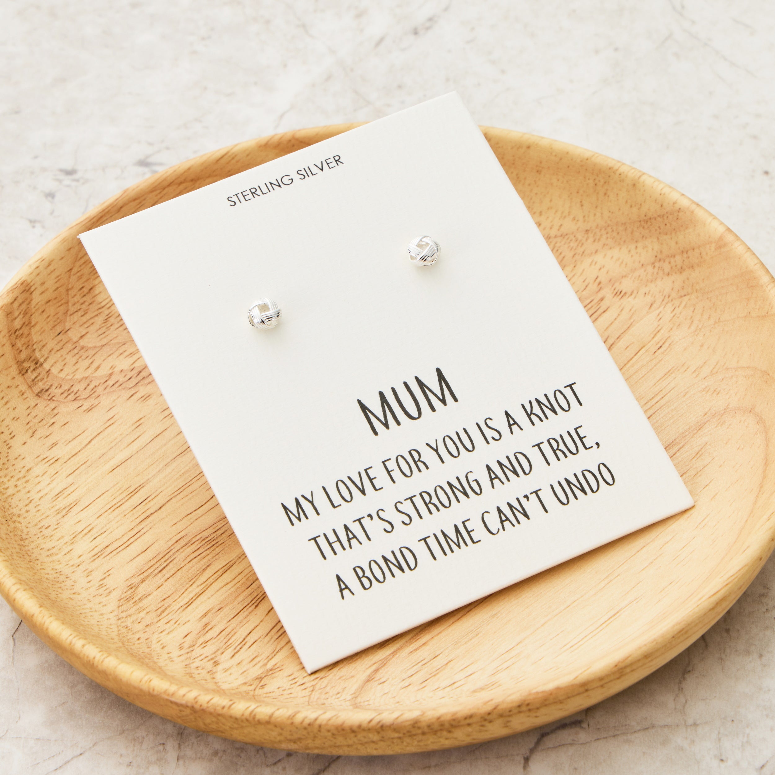 Sterling Silver Mum Quote Knot Earrings