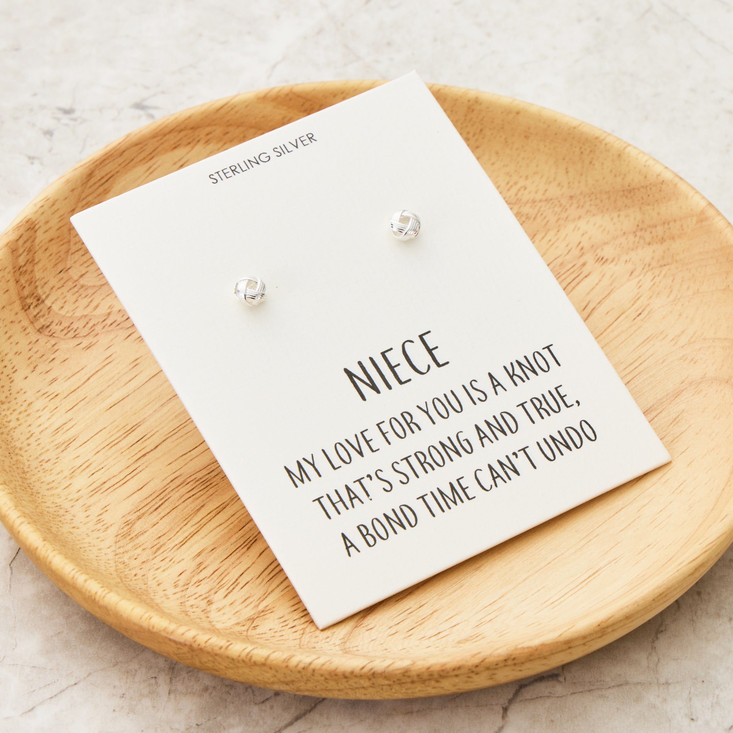 Sterling Silver Niece Quote Knot Earrings