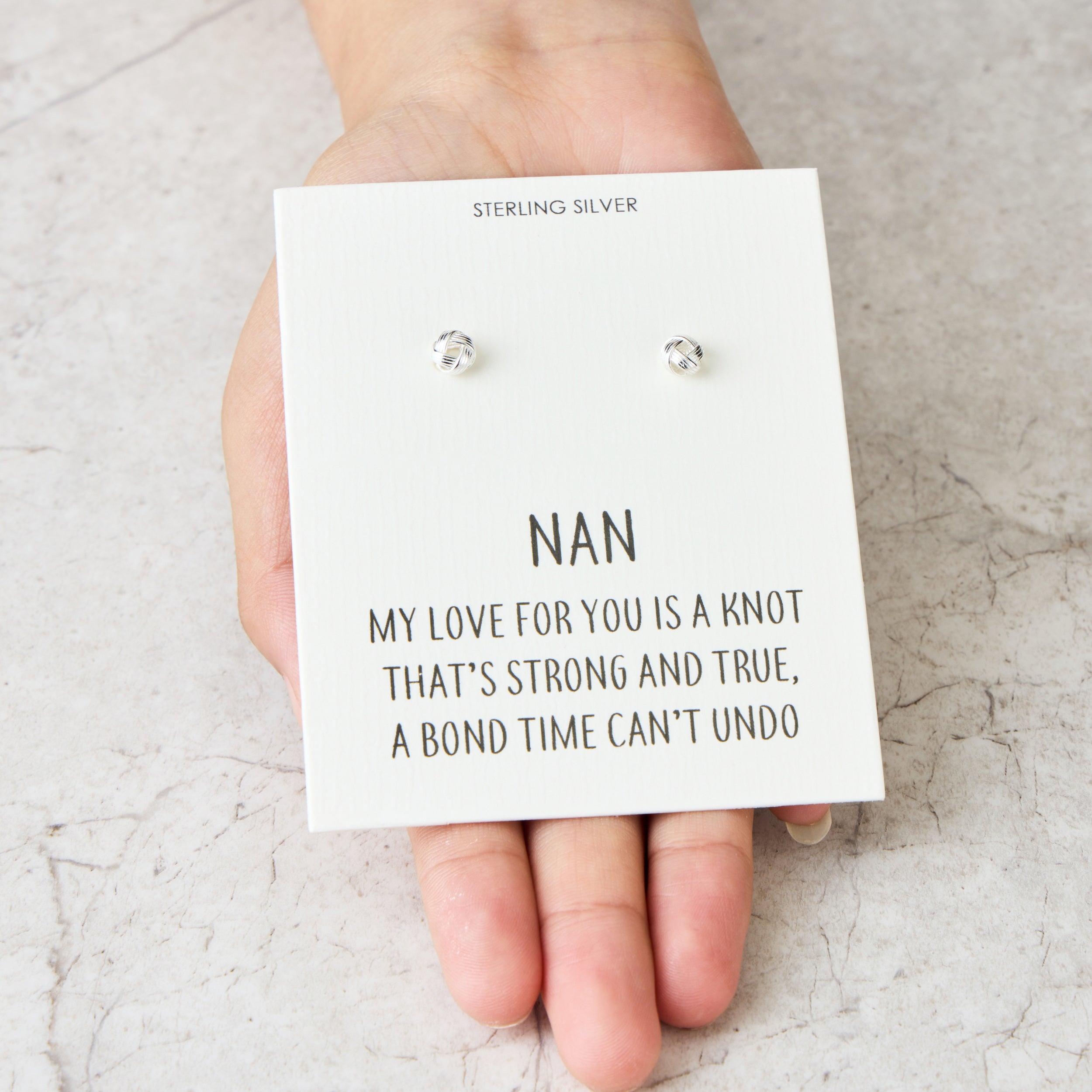 Sterling Silver Nan Quote Knot Earrings