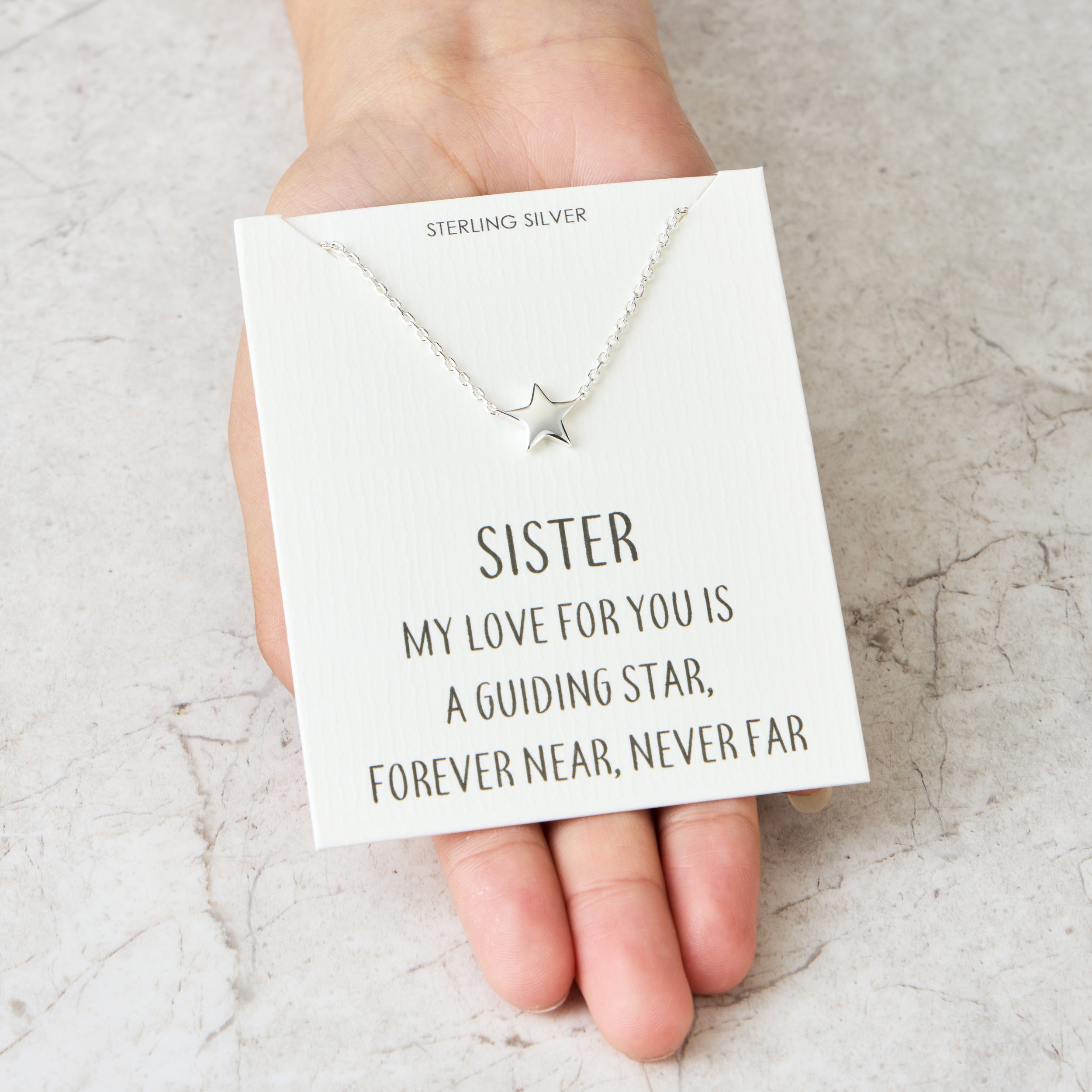 Sterling Silver Sister Quote Star Necklace