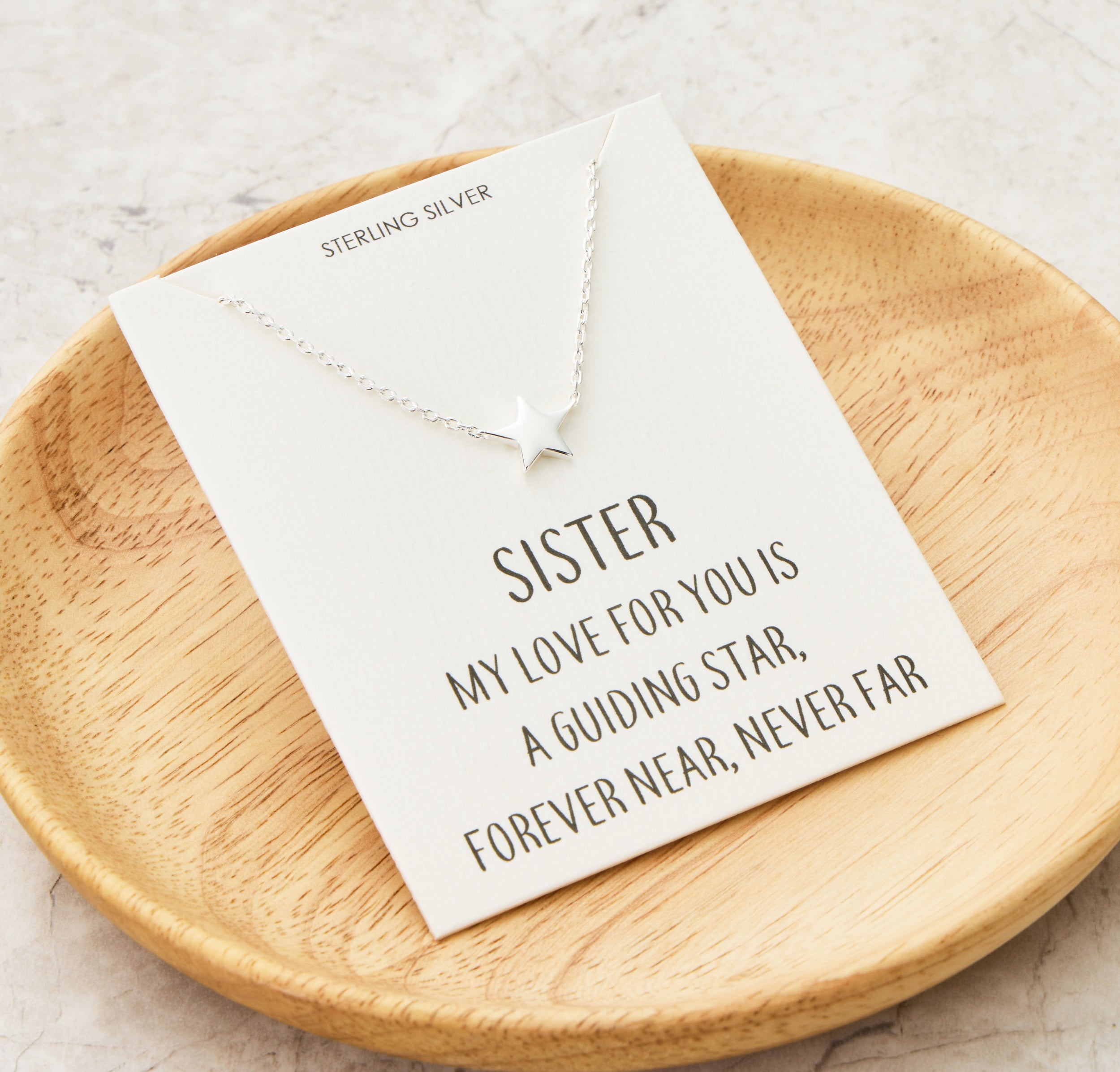 Sterling Silver Sister Quote Star Necklace