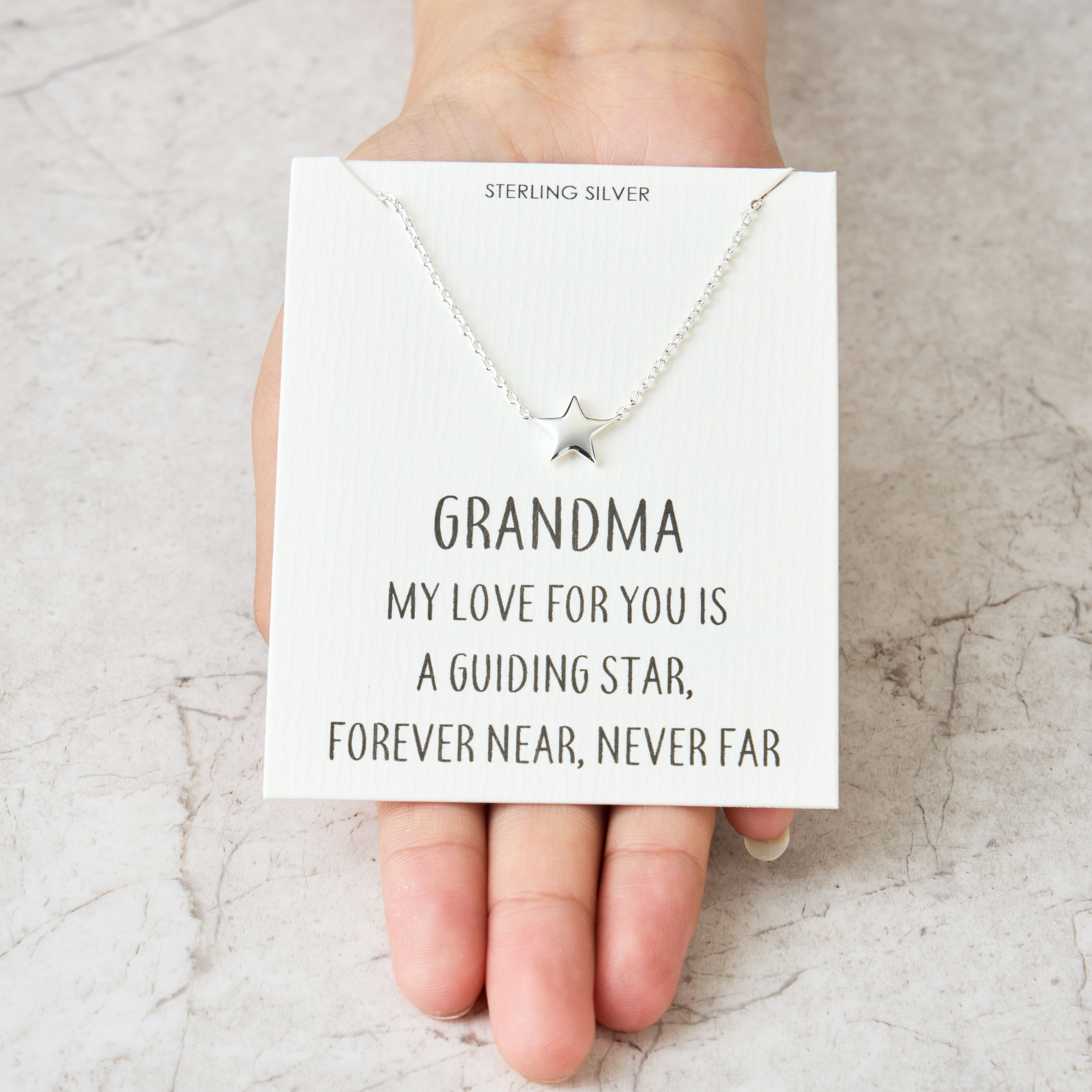 Sterling Silver Grandma Quote Star Necklace