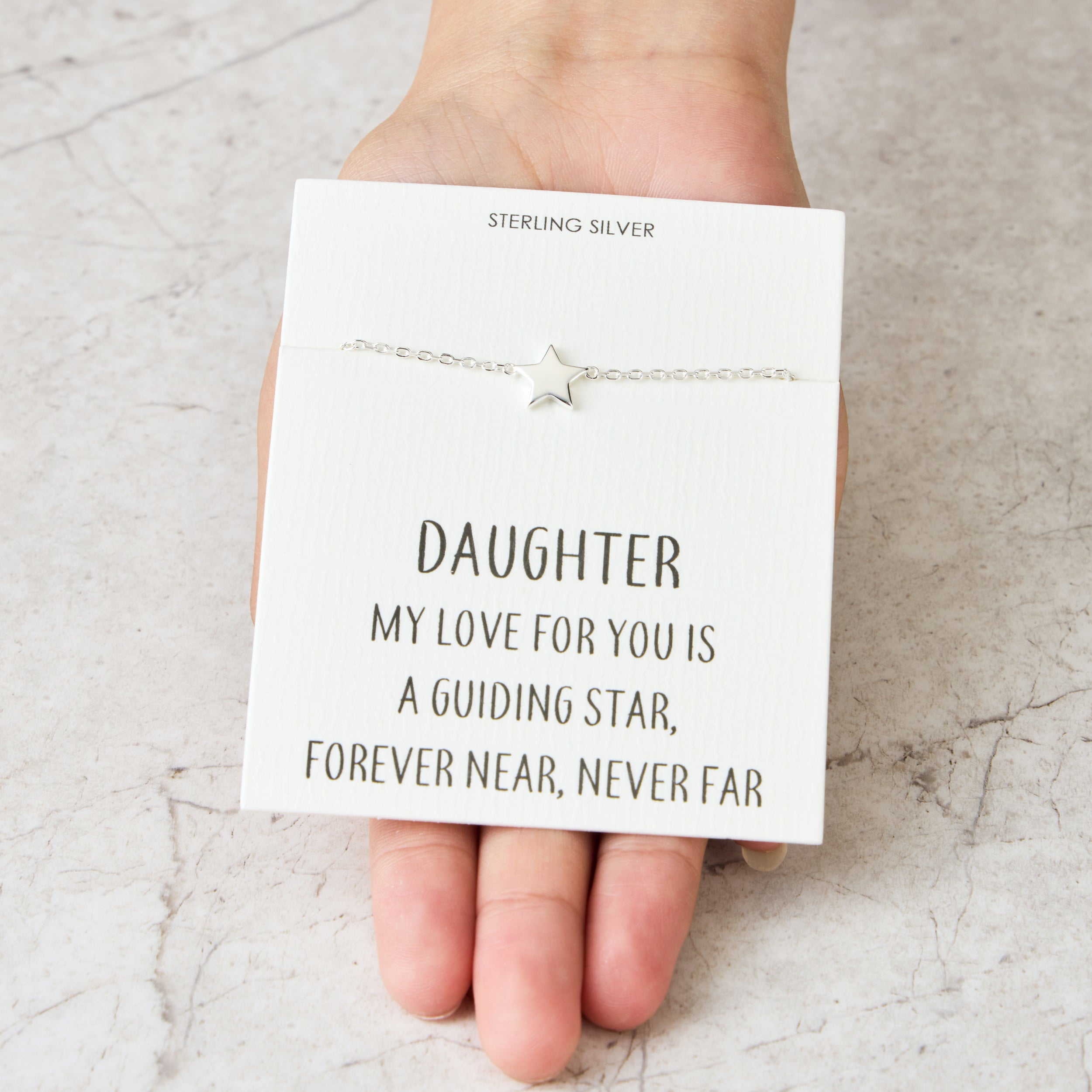 Sterling Silver Daughter Quote Star Bracelet