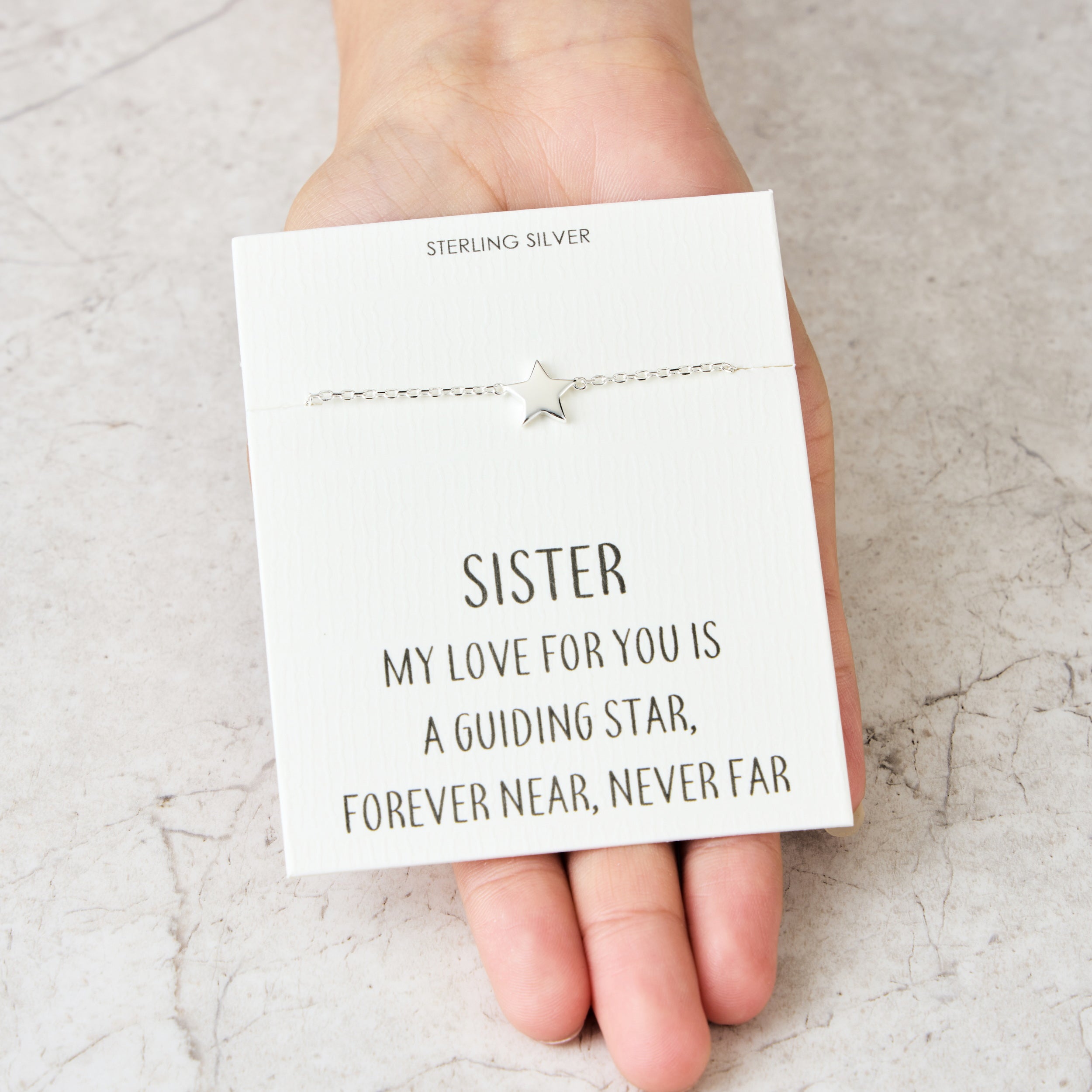 Sterling Silver Sister Quote Star Bracelet