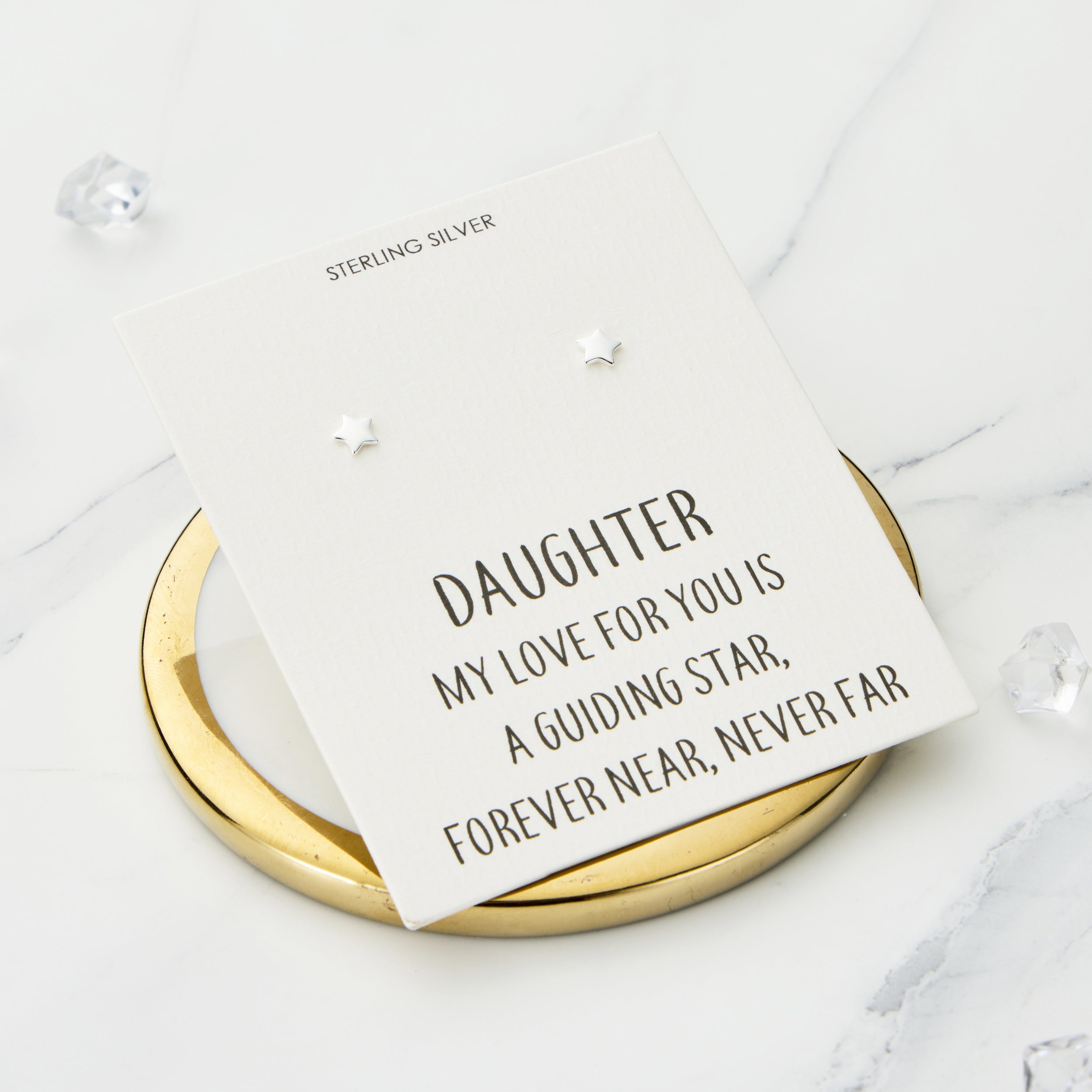 Sterling Silver Daughter Quote Star Earrings