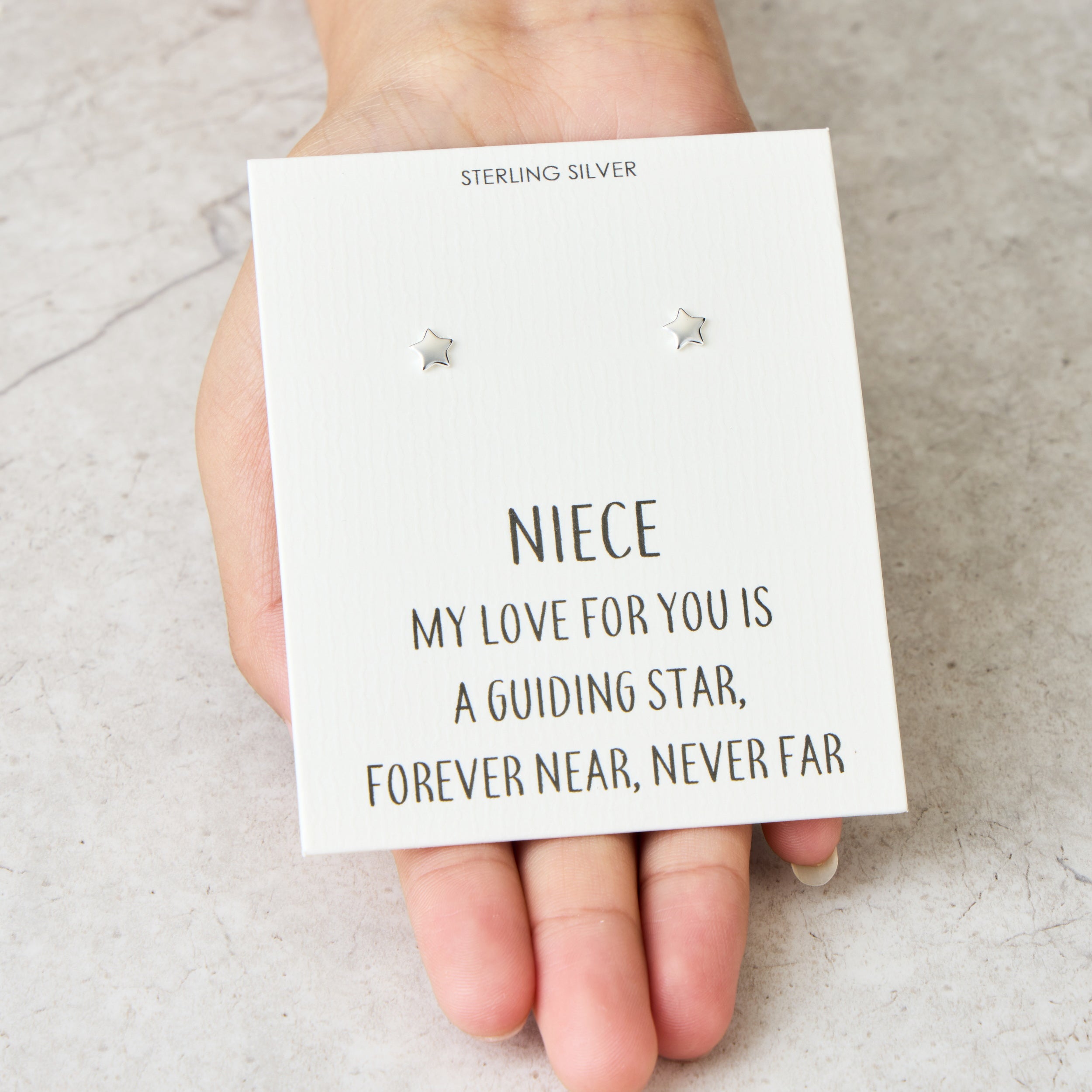 Sterling Silver Niece Quote Star Earrings