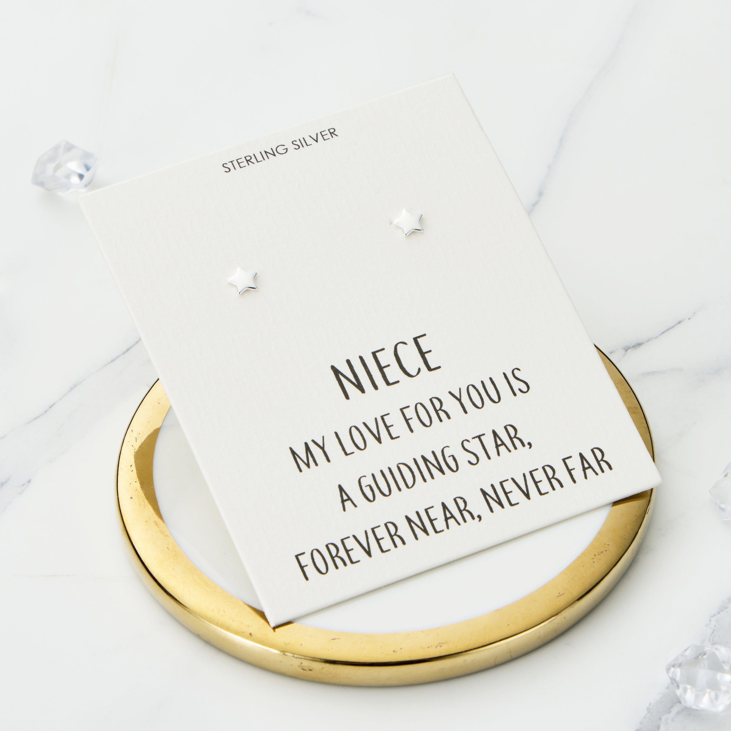 Sterling Silver Niece Quote Star Earrings