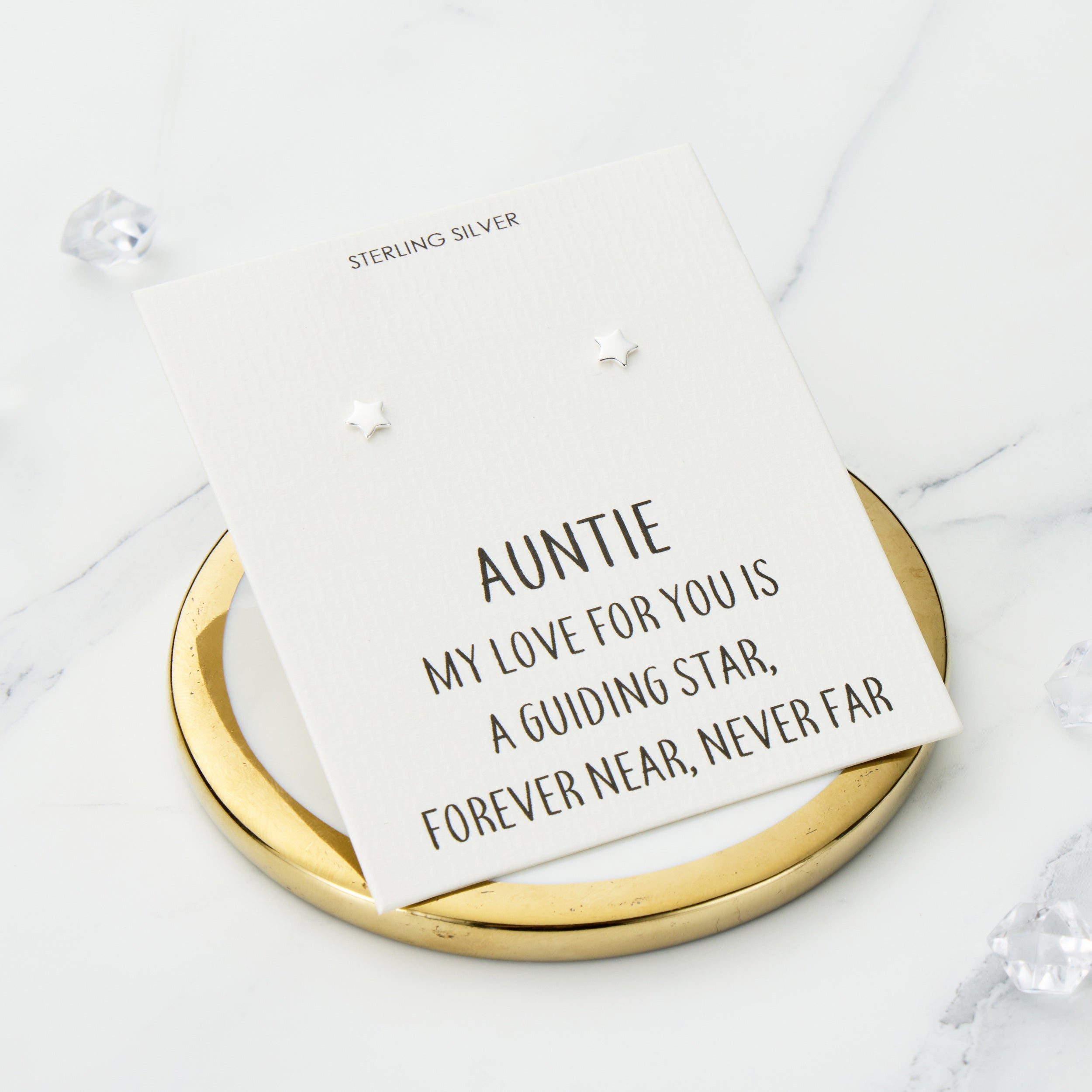 Sterling Silver Auntie Quote Star Earrings