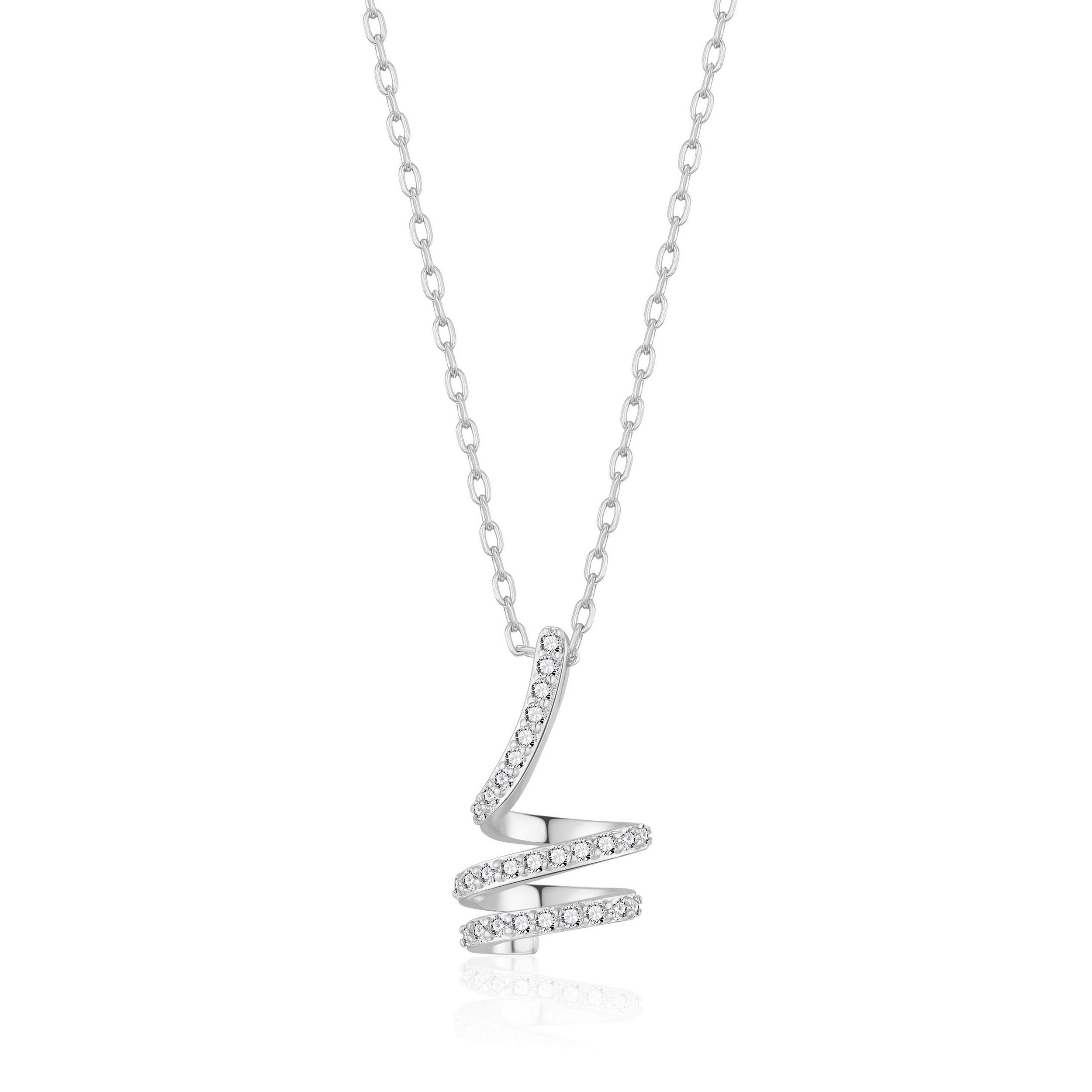 Silver Plated Spiral Twist Necklace Created with Zircondia® Crystals