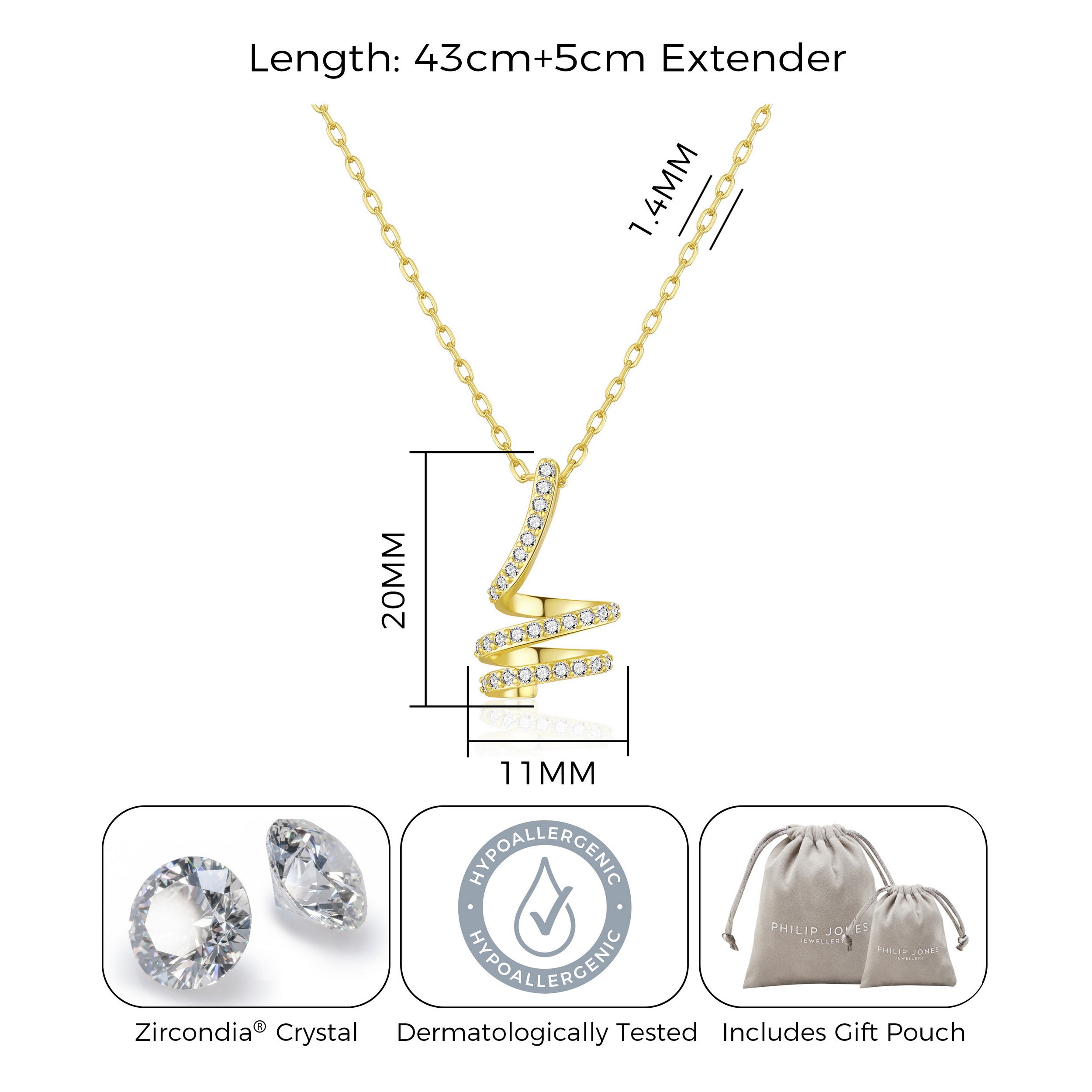 Gold Plated Spiral Twist Necklace Created with Zircondia® Crystals