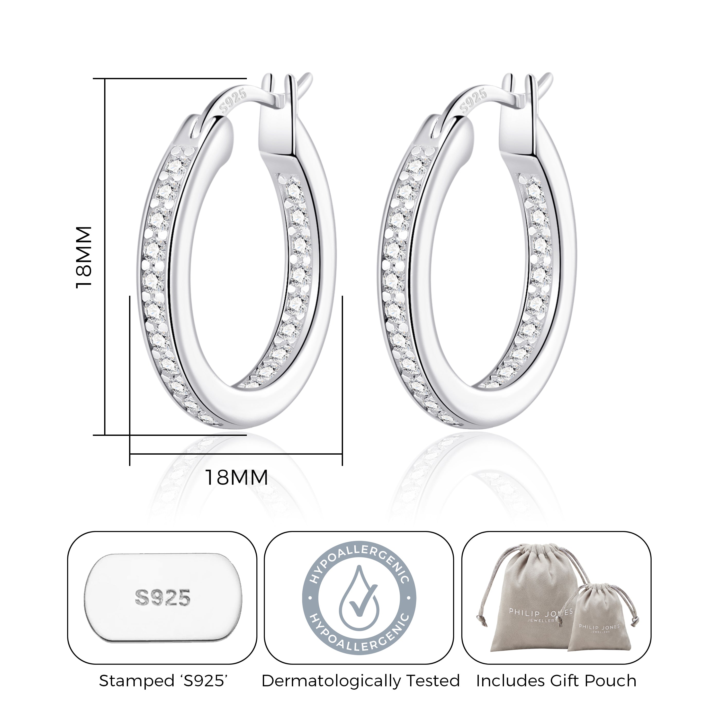 Sterling Silver Inside Outside Hoop Earrings Created with Zircondia® Crystals