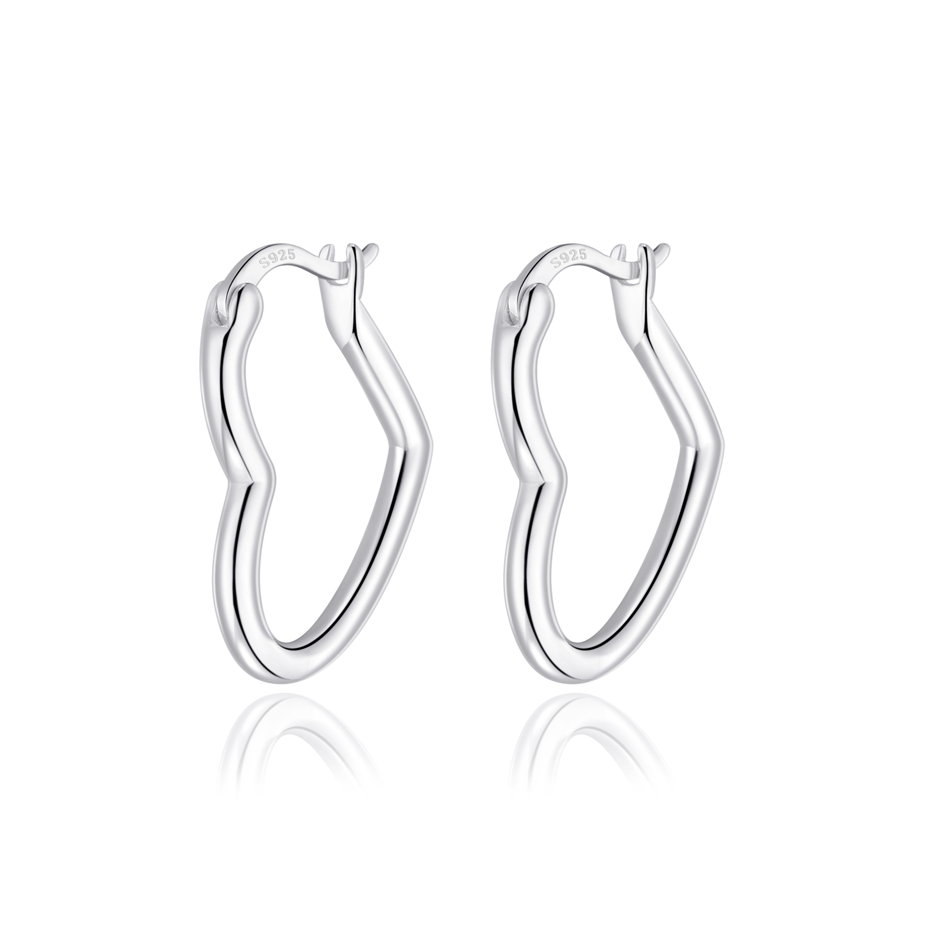 Sterling Silver Heart Hoop Earrings with Latch Back