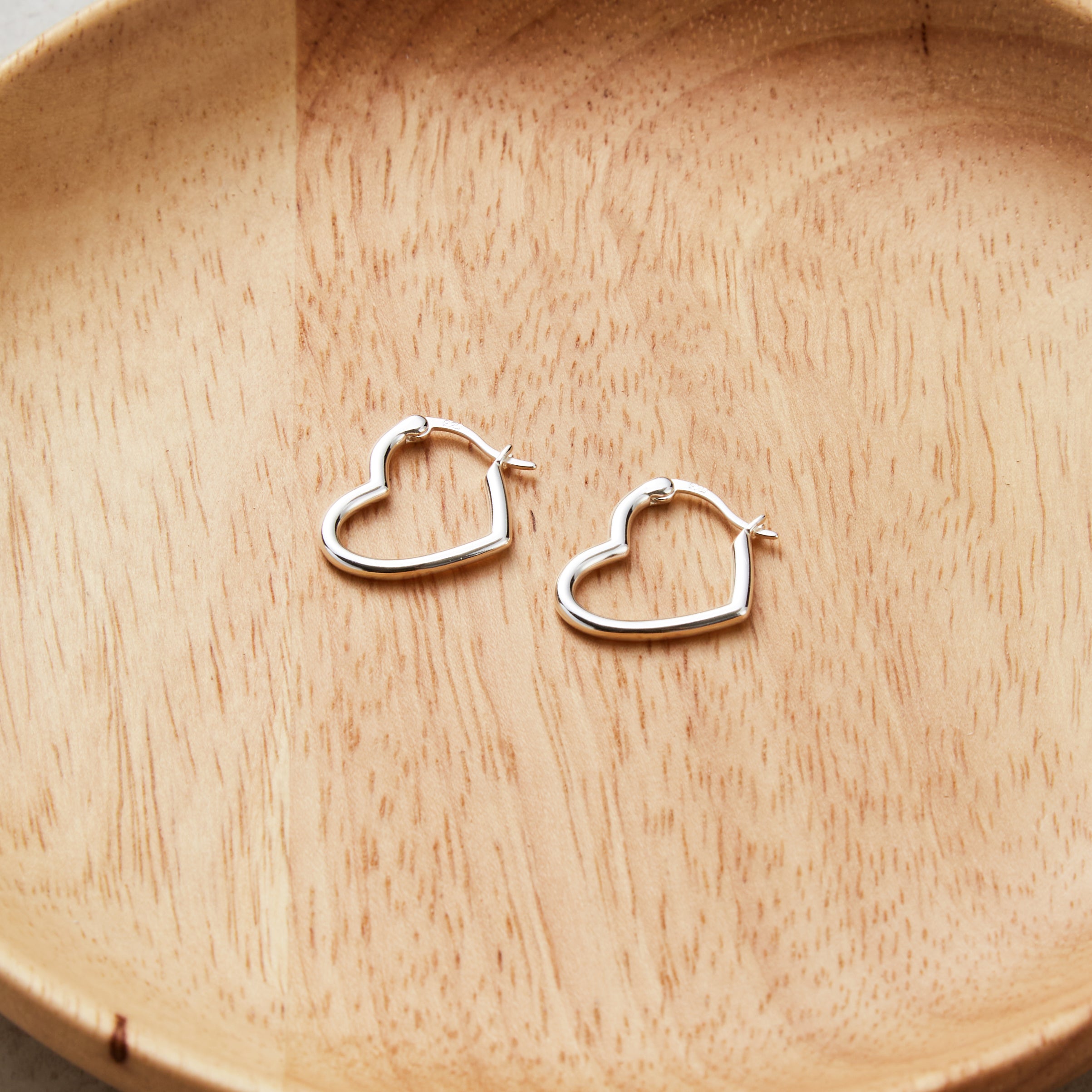 Sterling Silver Heart Hoop Earrings with Latch Back