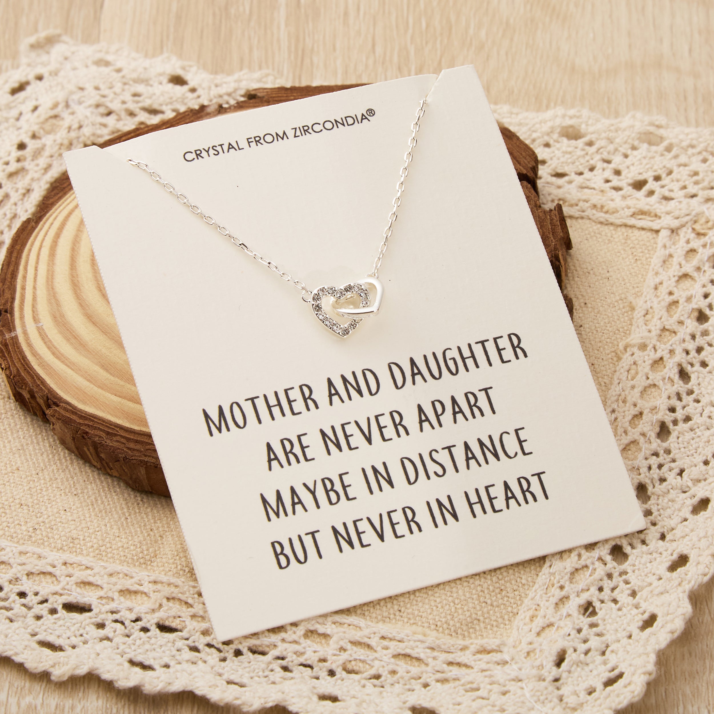 Mother and Daughter Heart Link Necklace with Quote Card Created with Zircondia® Crystals