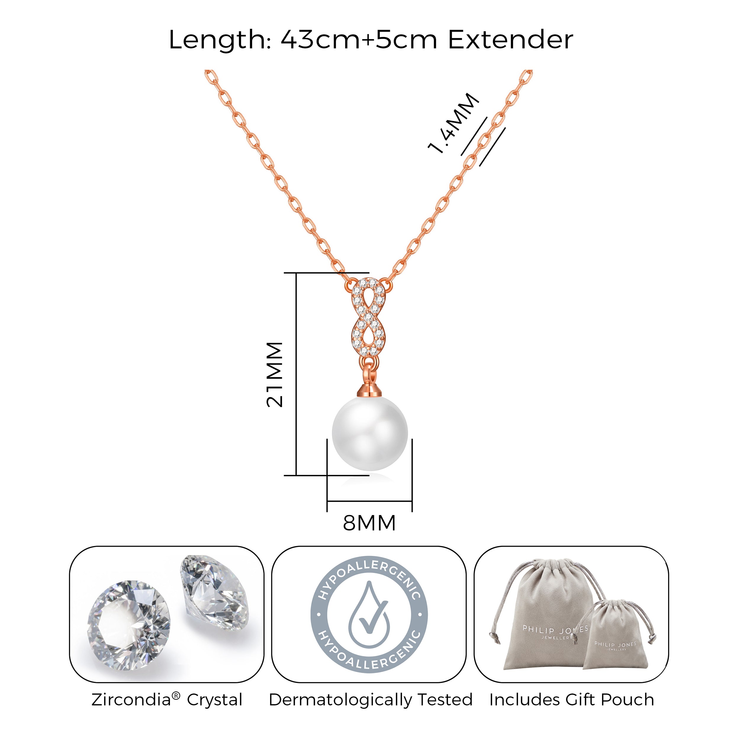 Rose Gold Plated Infinity Pearl Drop Necklace Created with Zircondia® Crystals