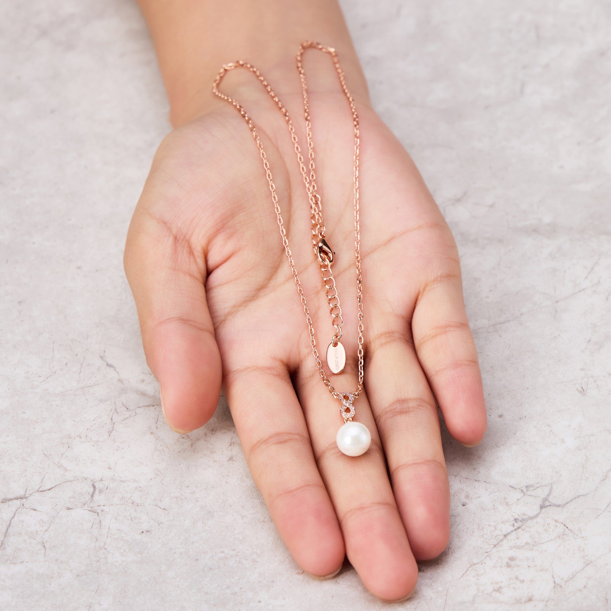 Rose Gold Plated Infinity Pearl Drop Necklace Created with Zircondia® Crystals