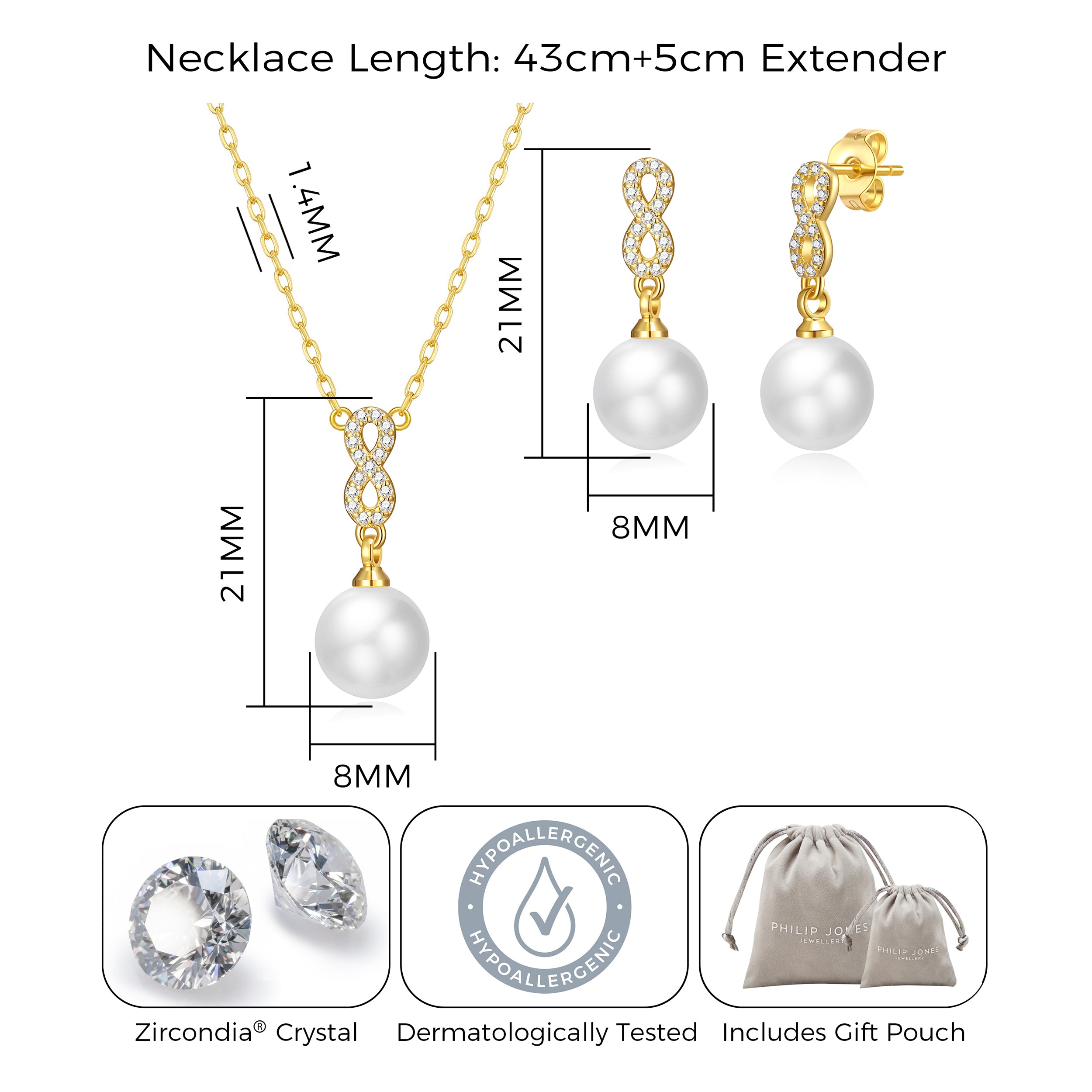 Gold Plated Infinity Pearl Drop Set Created with Zircondia® Crystals