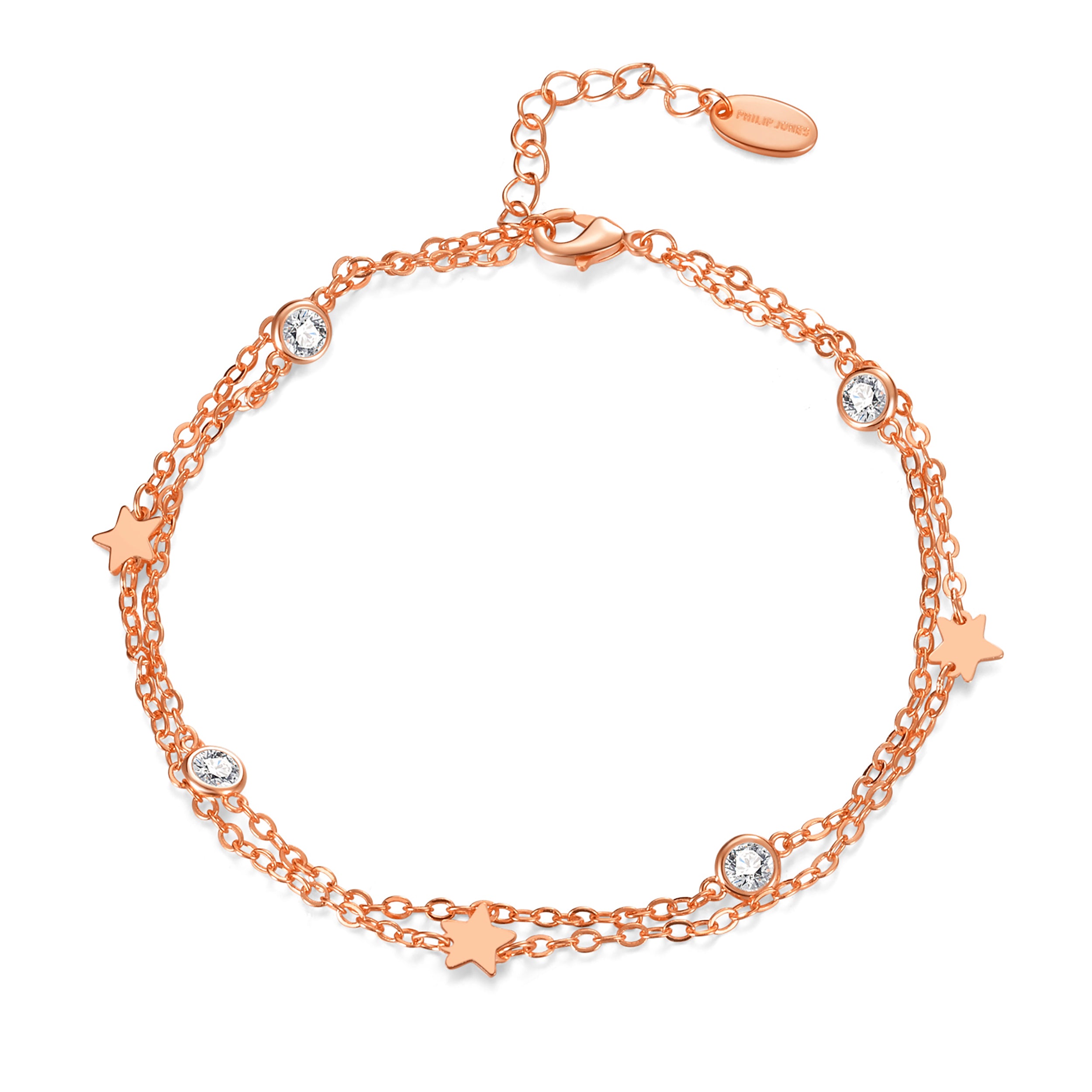 Rose Gold Plated Layered Star Anklet Created with Zircondia® Crystals