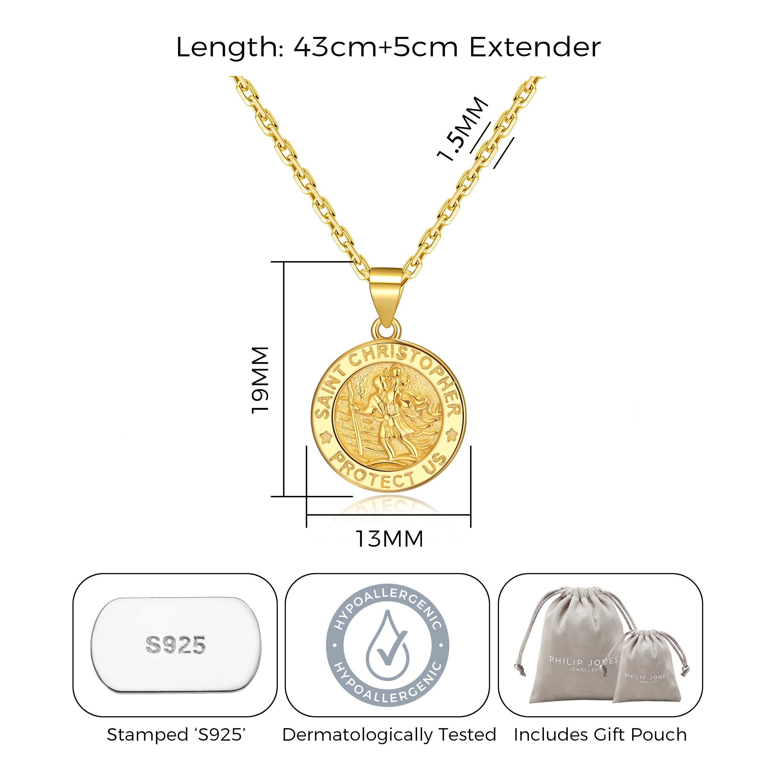 Gold Plated Sterling Silver St Christopher Necklace