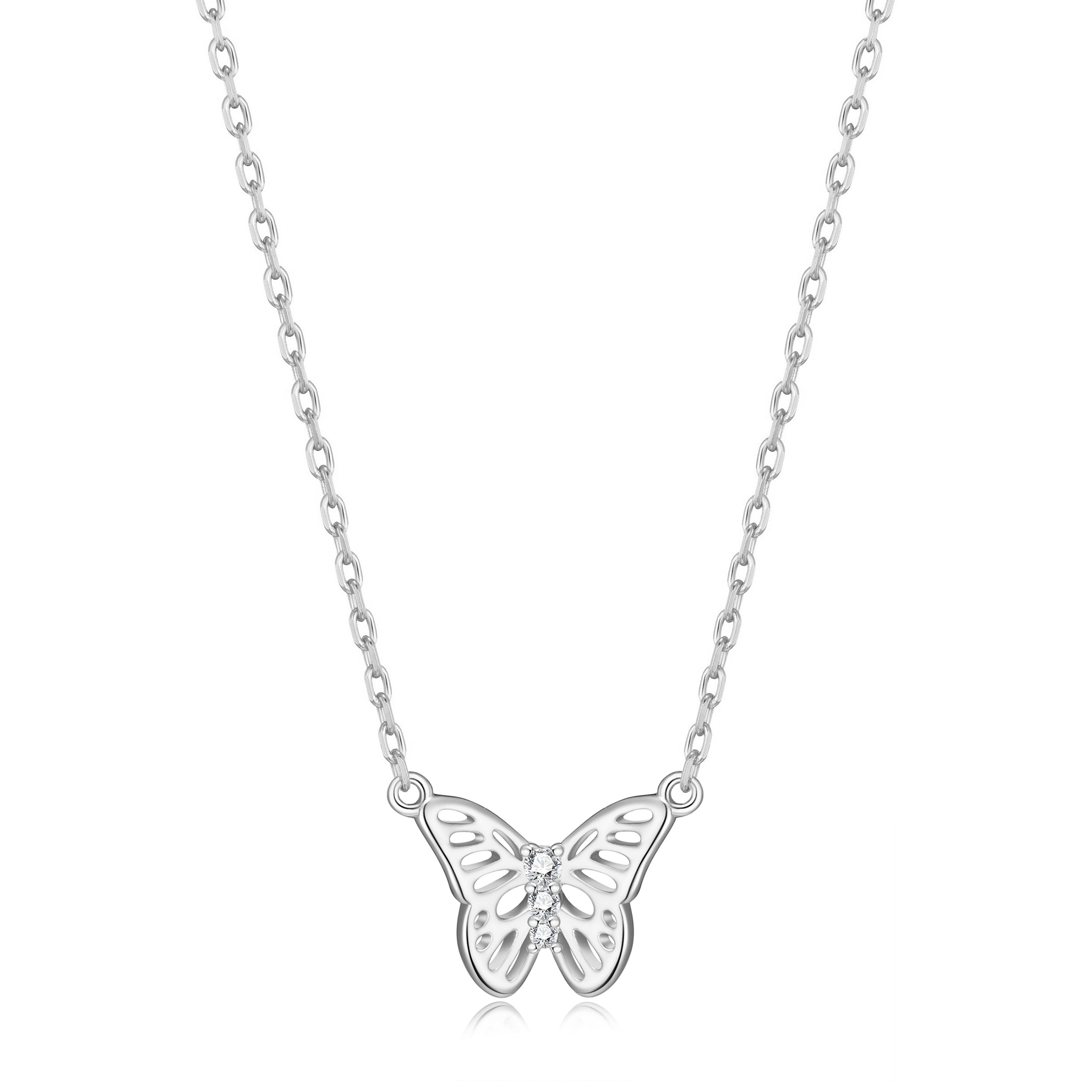 Silver Plated Butterfly Necklace Created with Zircondia® Crystals