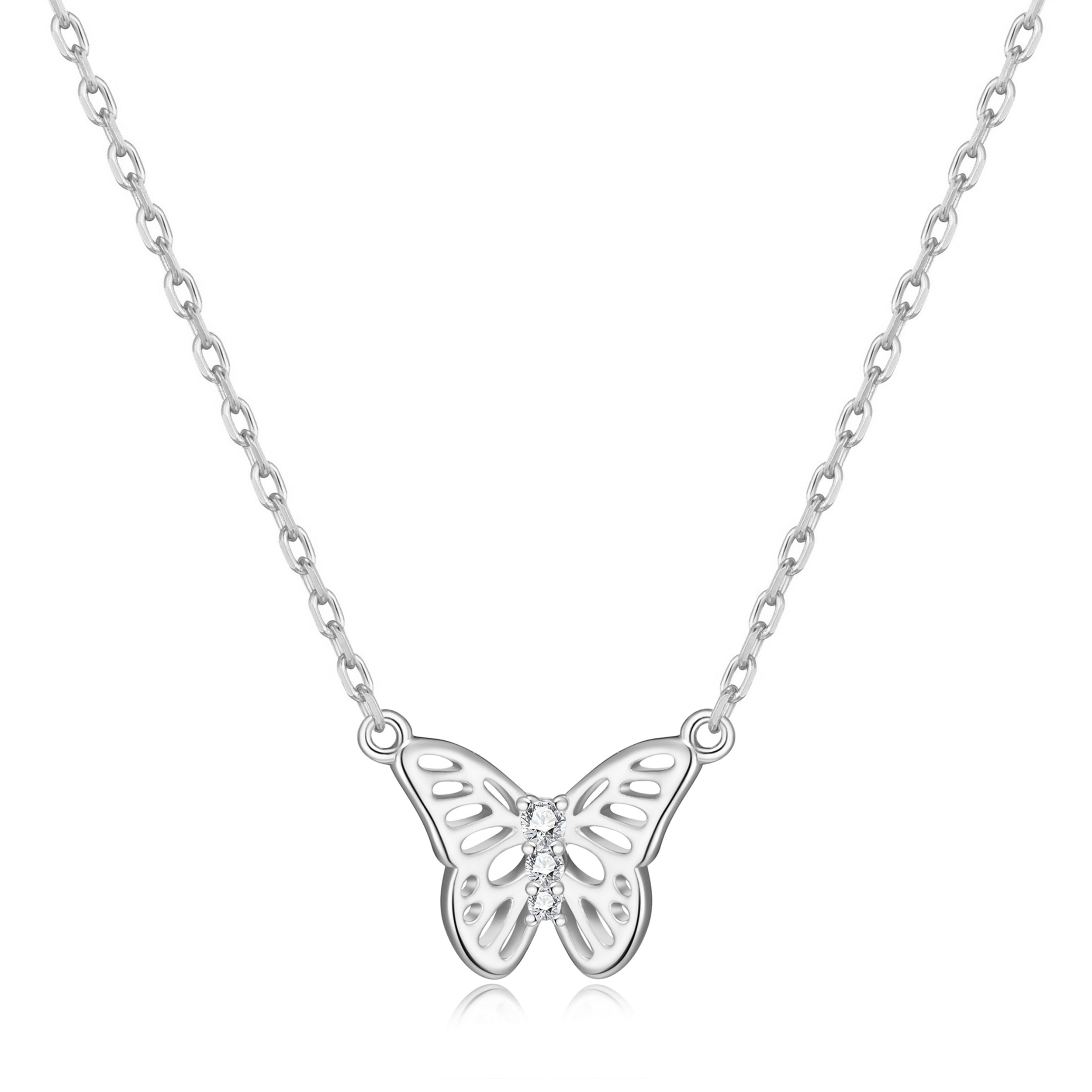 Silver Plated Butterfly Necklace Created with Zircondia® Crystals