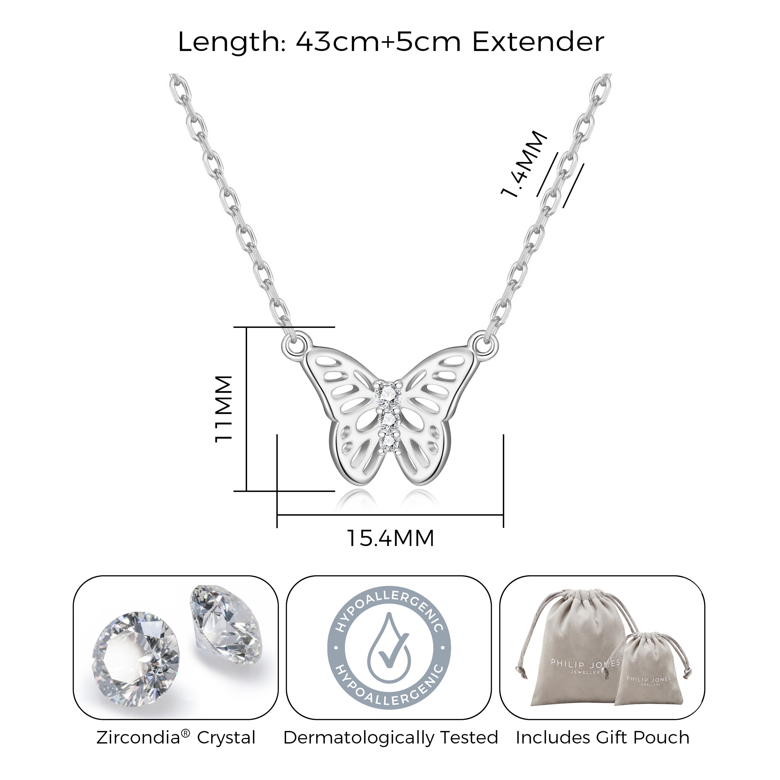 Silver Plated Butterfly Necklace Created with Zircondia® Crystals